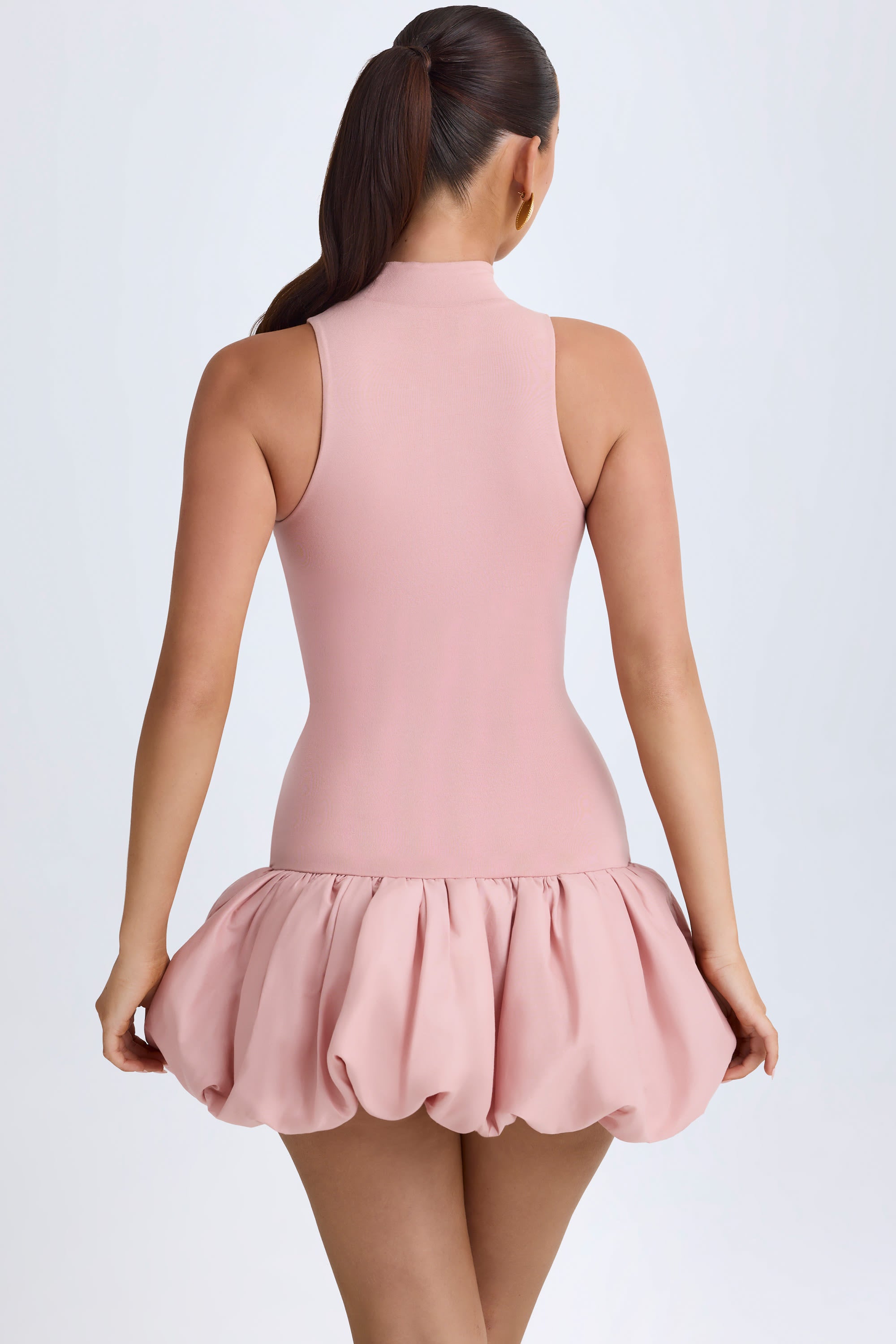 Nabila Turtleneck Drop-Waist Bubble Hem Mini Dress in Pink Mauve - Image 3