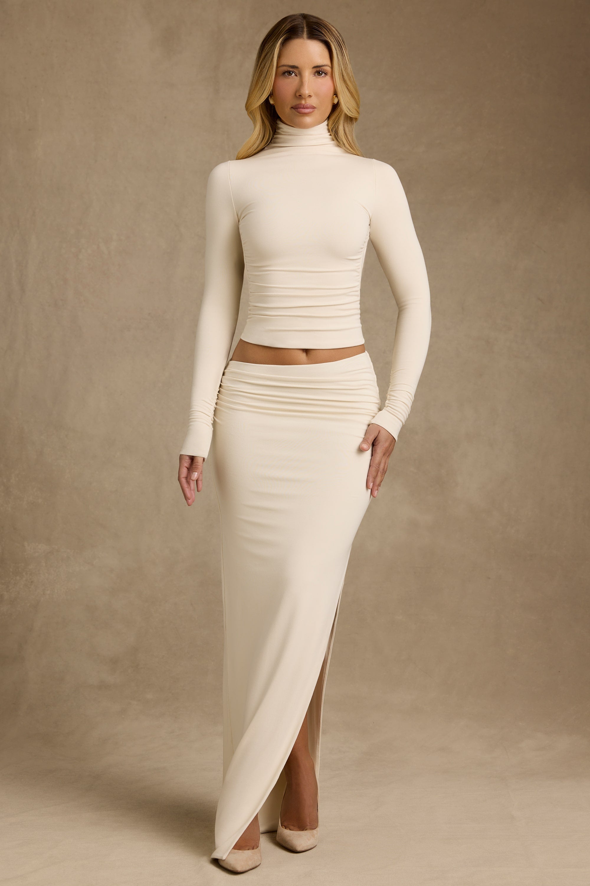 Nadine Modal Asymmetric-Waist Maxi Skirt in Ivory