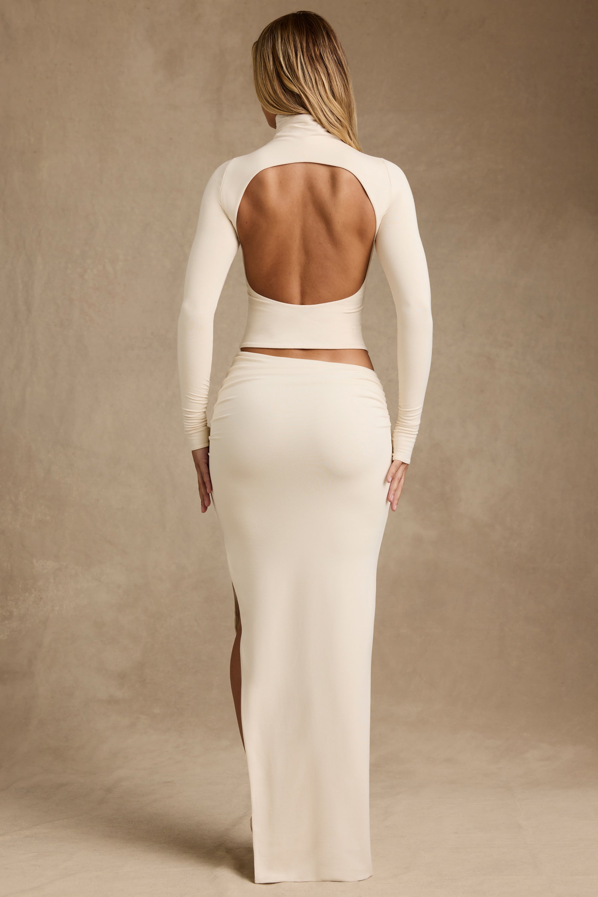 Nadine Modal Asymmetric-Waist Maxi Skirt in Ivory - Image 3