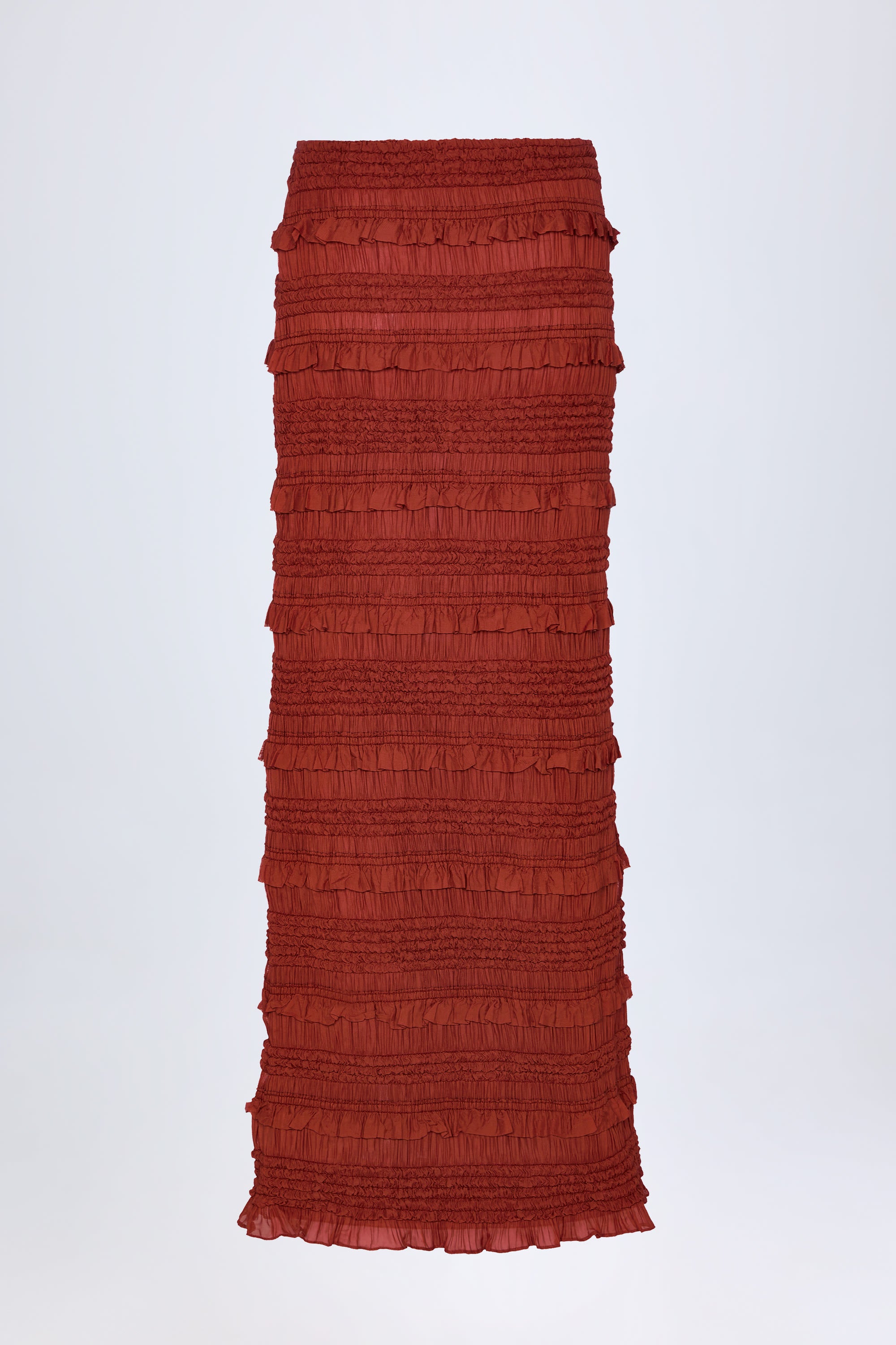 Naima Ruffled Mid-Rise Maxi Skirt in Burnt Red - Image 5