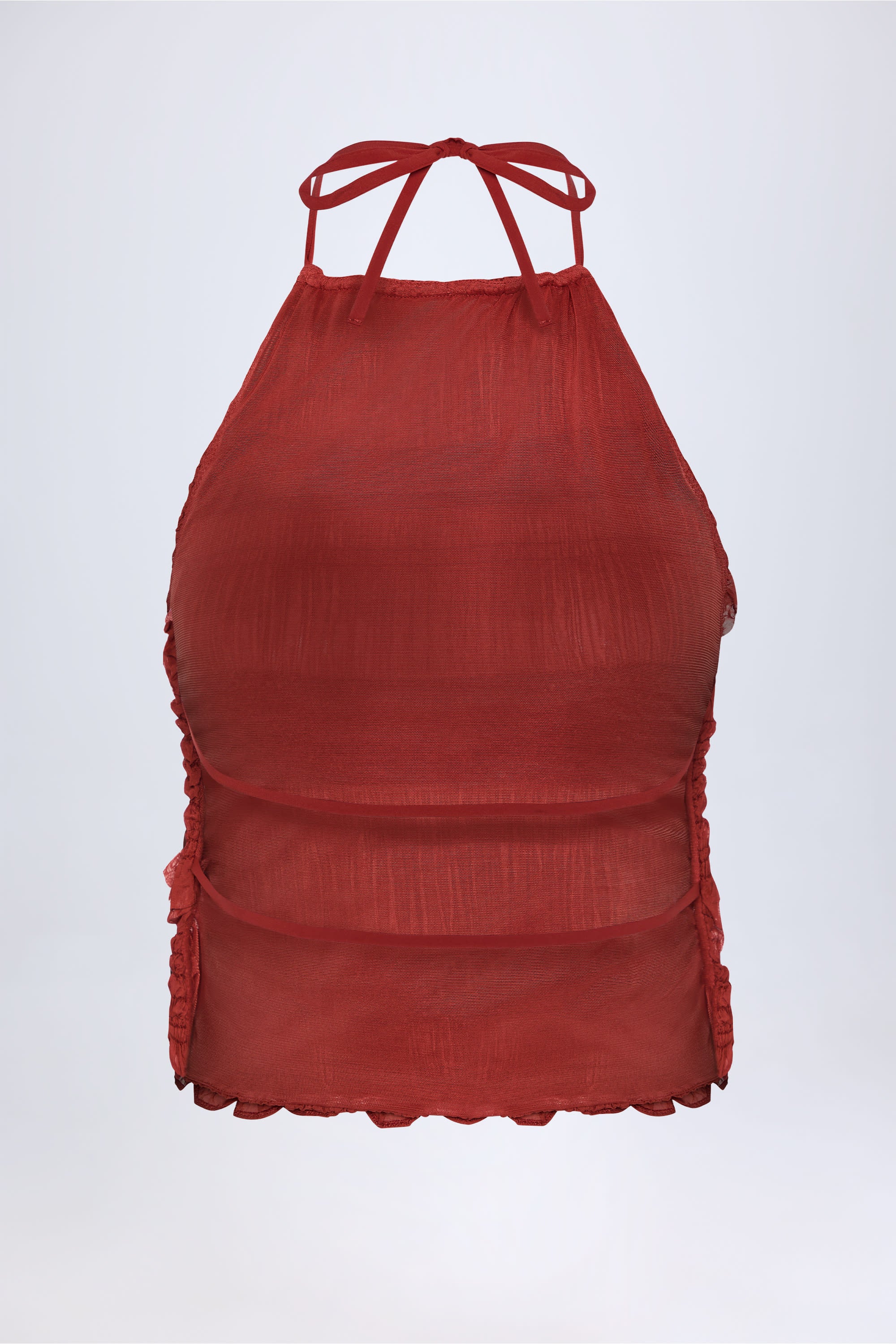 Natesha Ruffled High-Neck Backless Top in Burnt Red - Image 5