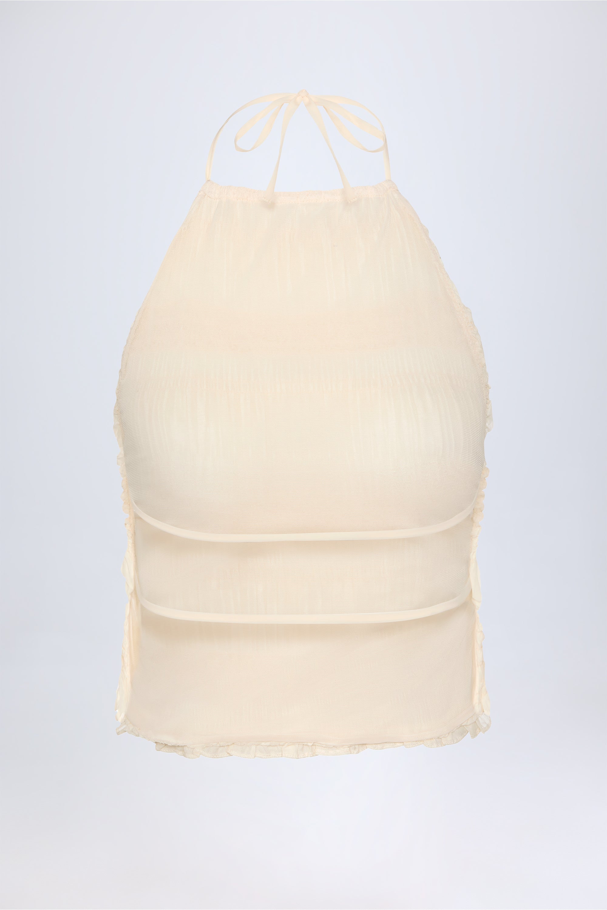 Natesha Ruffled High-Neck Backless Top in Ivory - Image 6