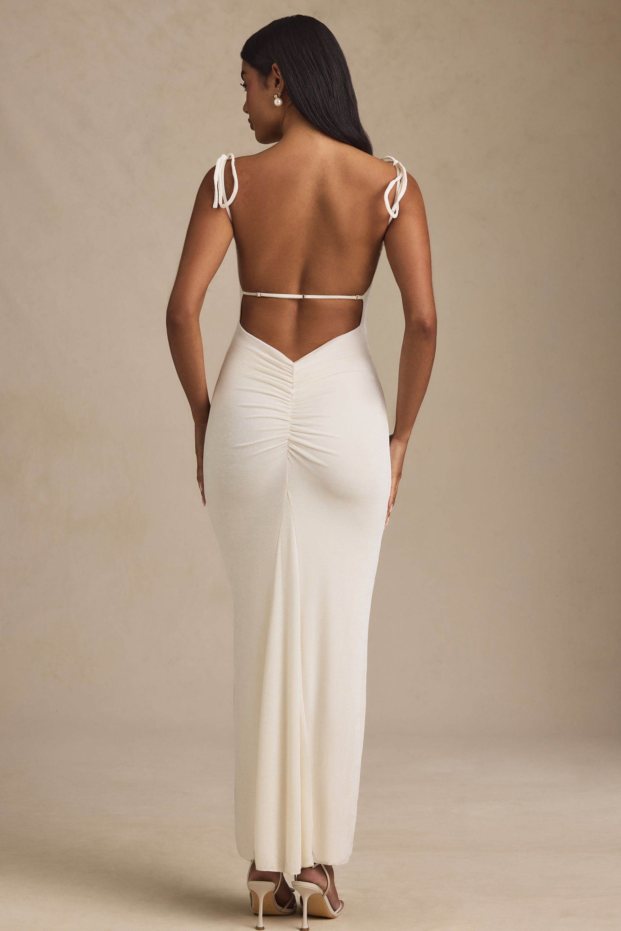 Noelia Textured Jersey Open Back Maxi Dress in Ivory - Image 3