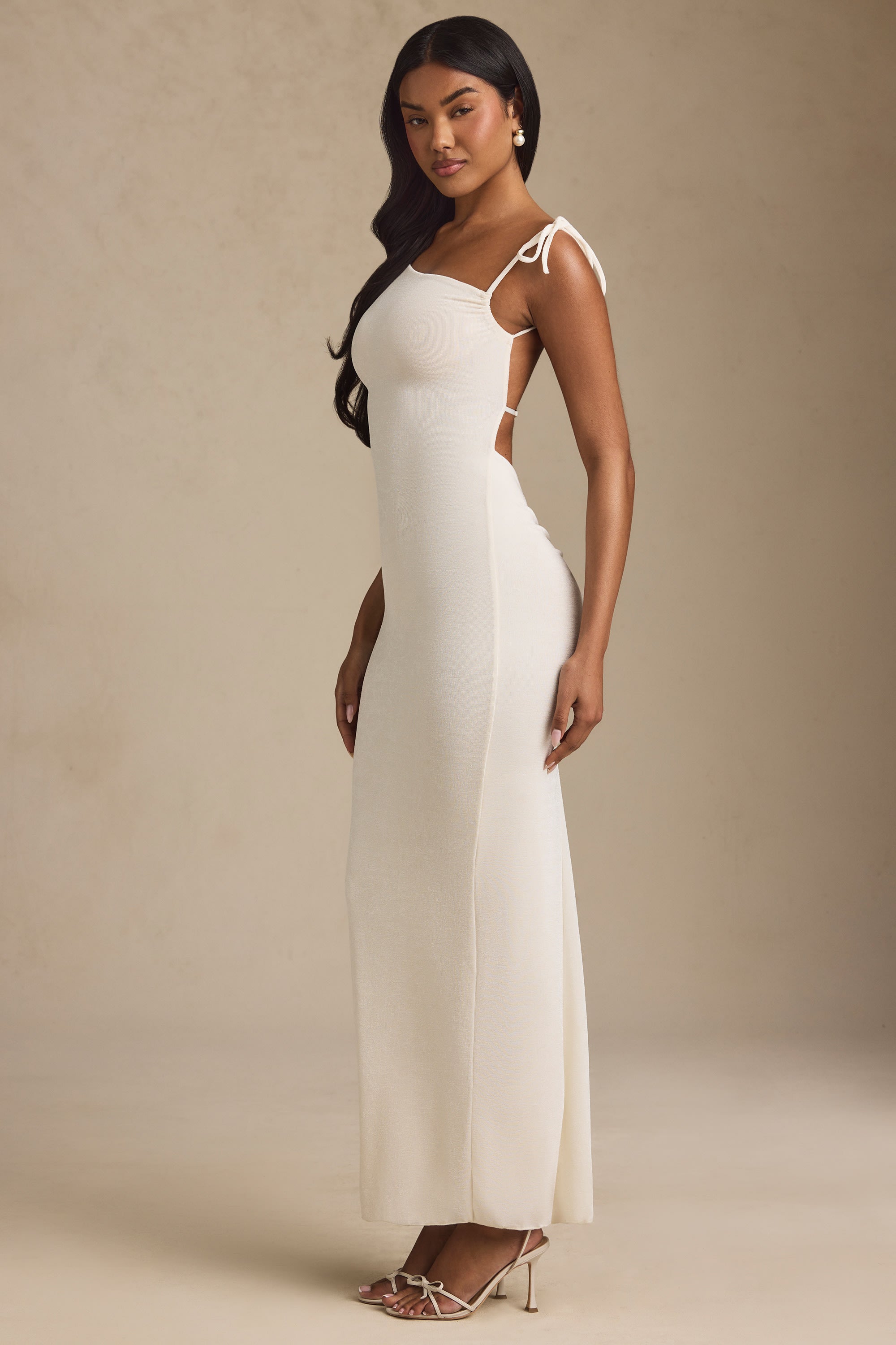 Noelia Textured Jersey Open Back Maxi Dress in Ivory - Image 6