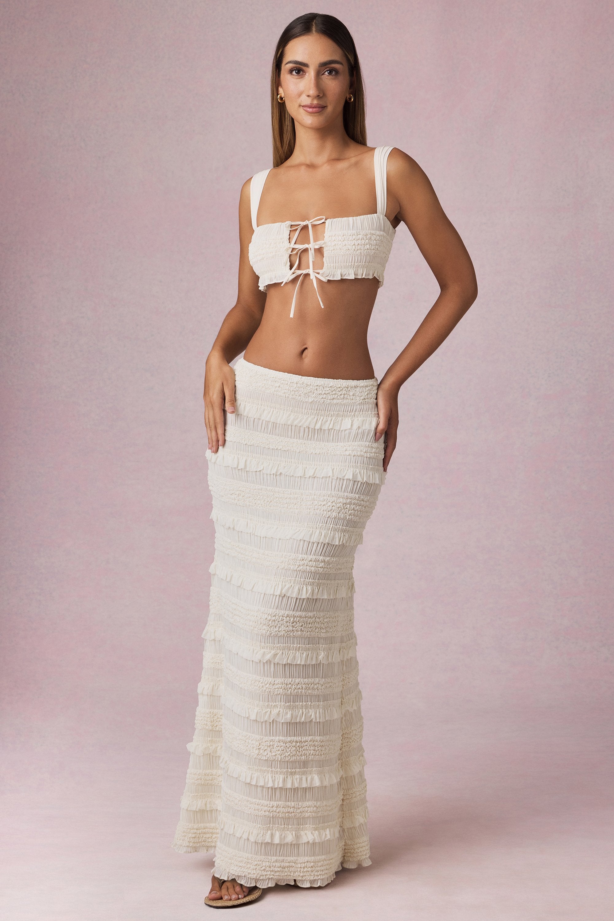 Orena Ruffled Mid-Rise Maxi Skirt in Ivory - Image 7