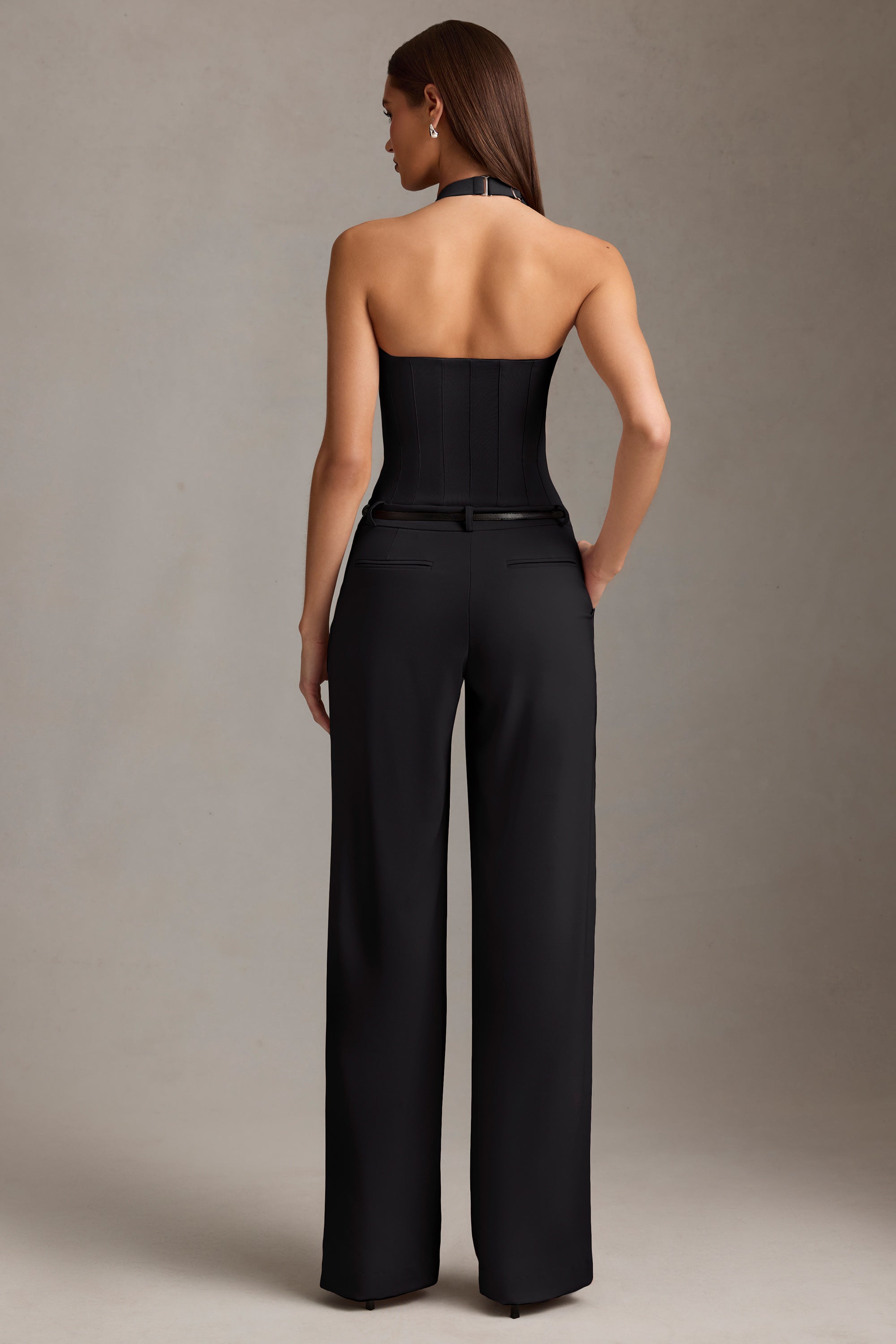 Orielle Corset-Detail Halterneck Jumpsuit in Black - Image 2