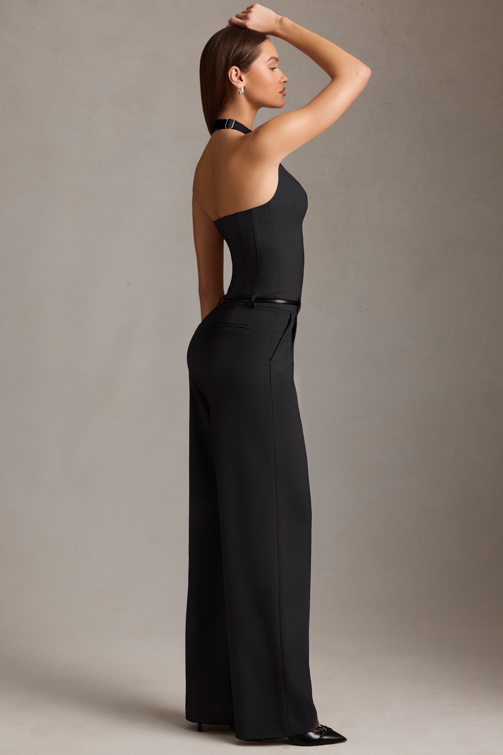 Orielle Corset-Detail Halterneck Jumpsuit in Black - Image 6
