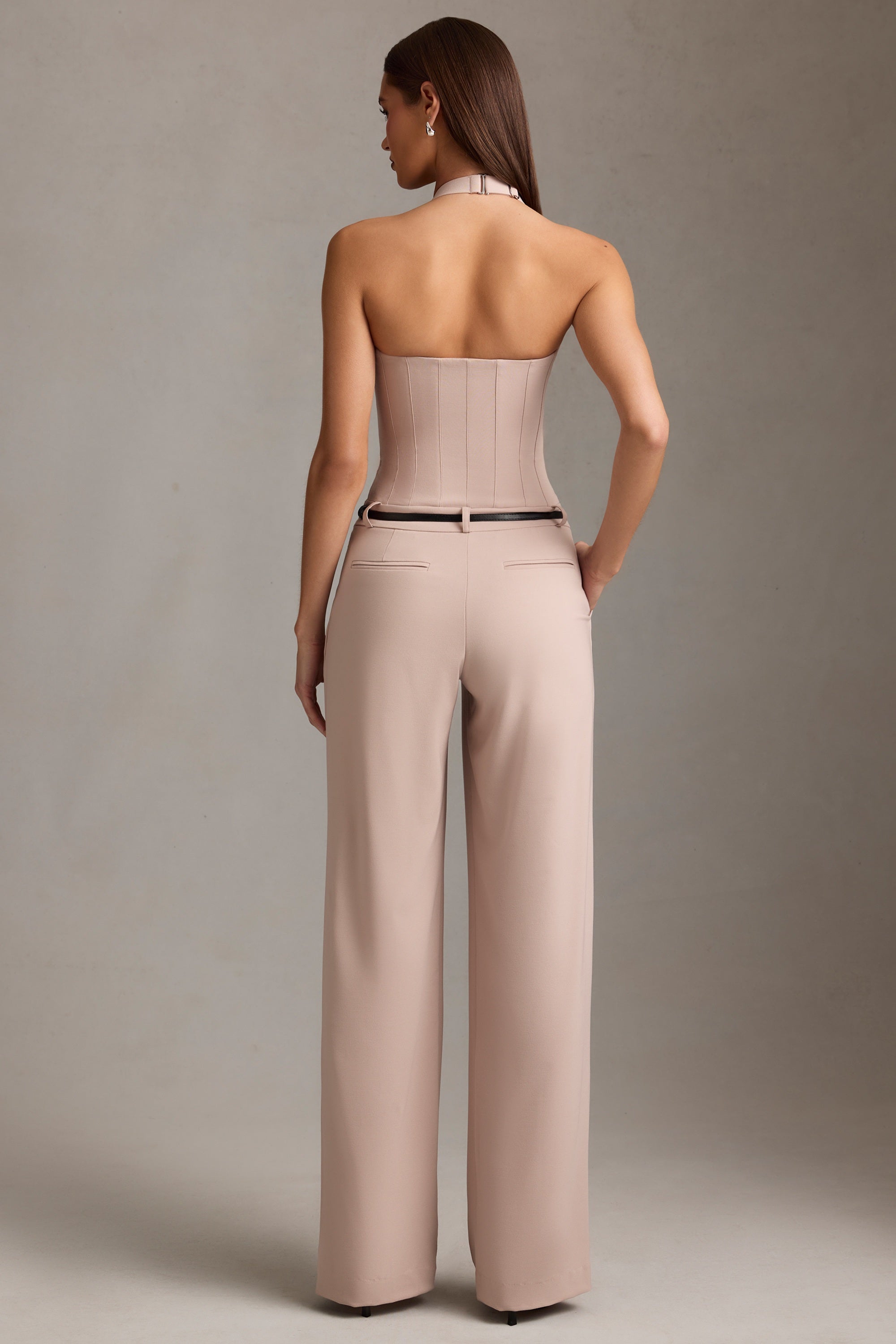 Orielle Corset-Detail Halterneck Jumpsuit in Mushroom - Image 2