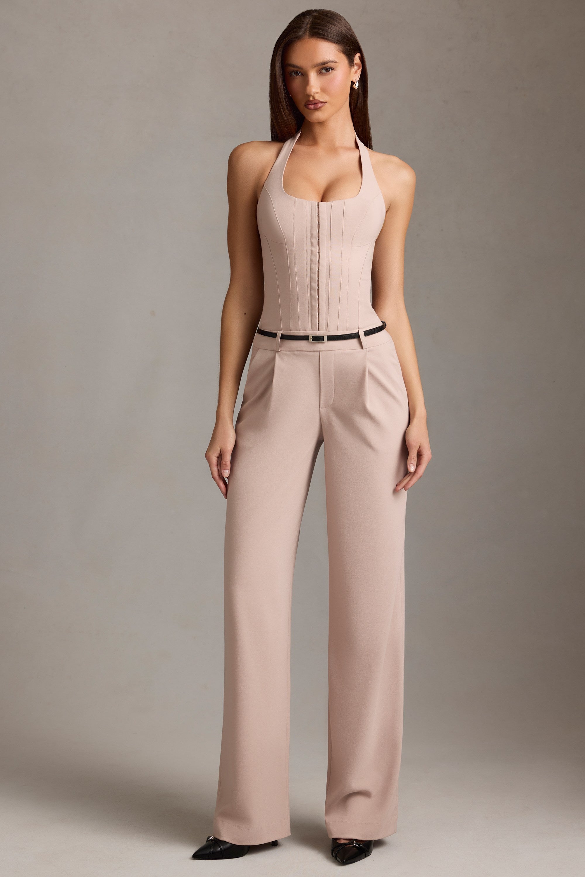 Orielle Corset-Detail Halterneck Jumpsuit in Mushroom - Image 5