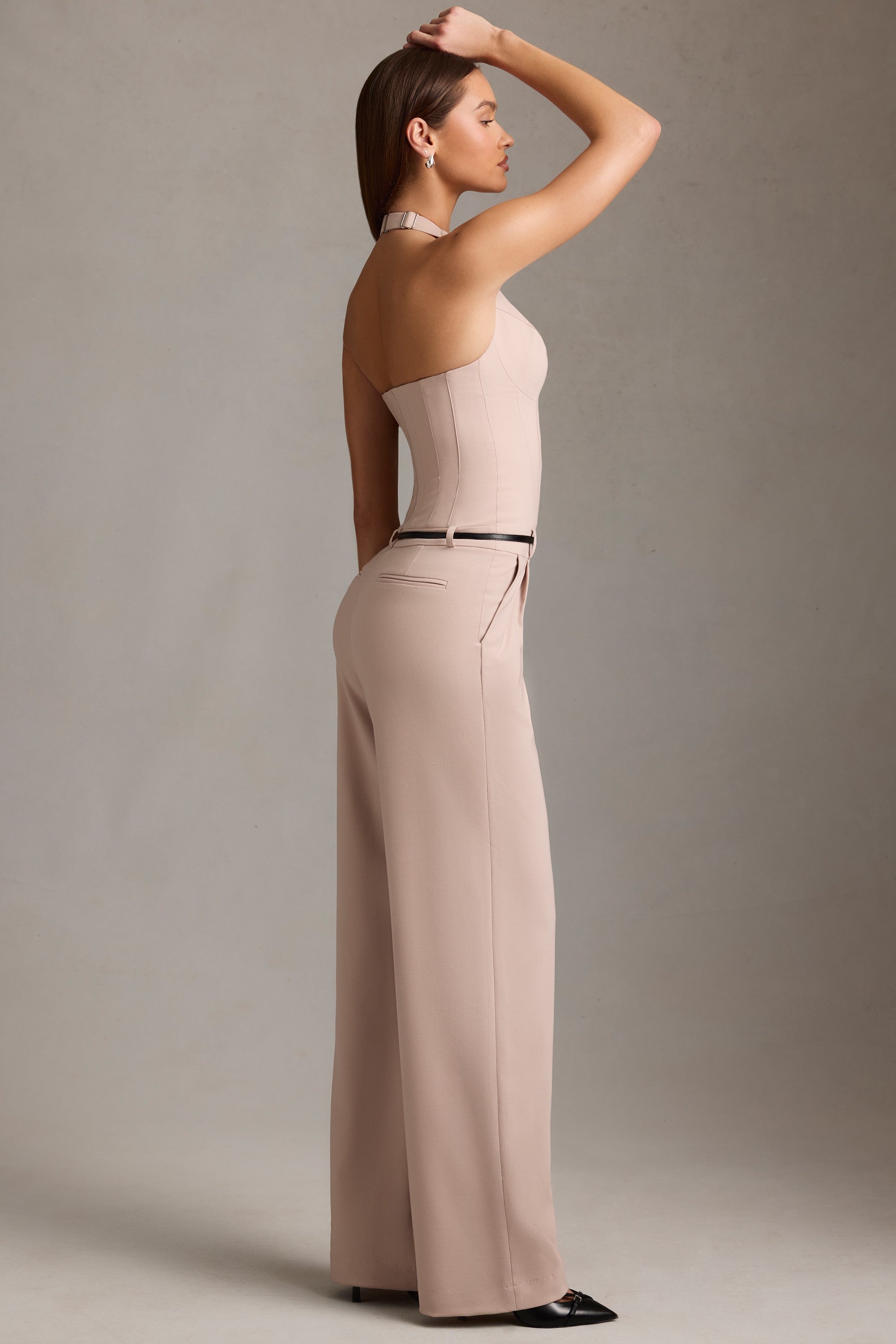 Orielle Corset-Detail Halterneck Jumpsuit in Mushroom - Image 6