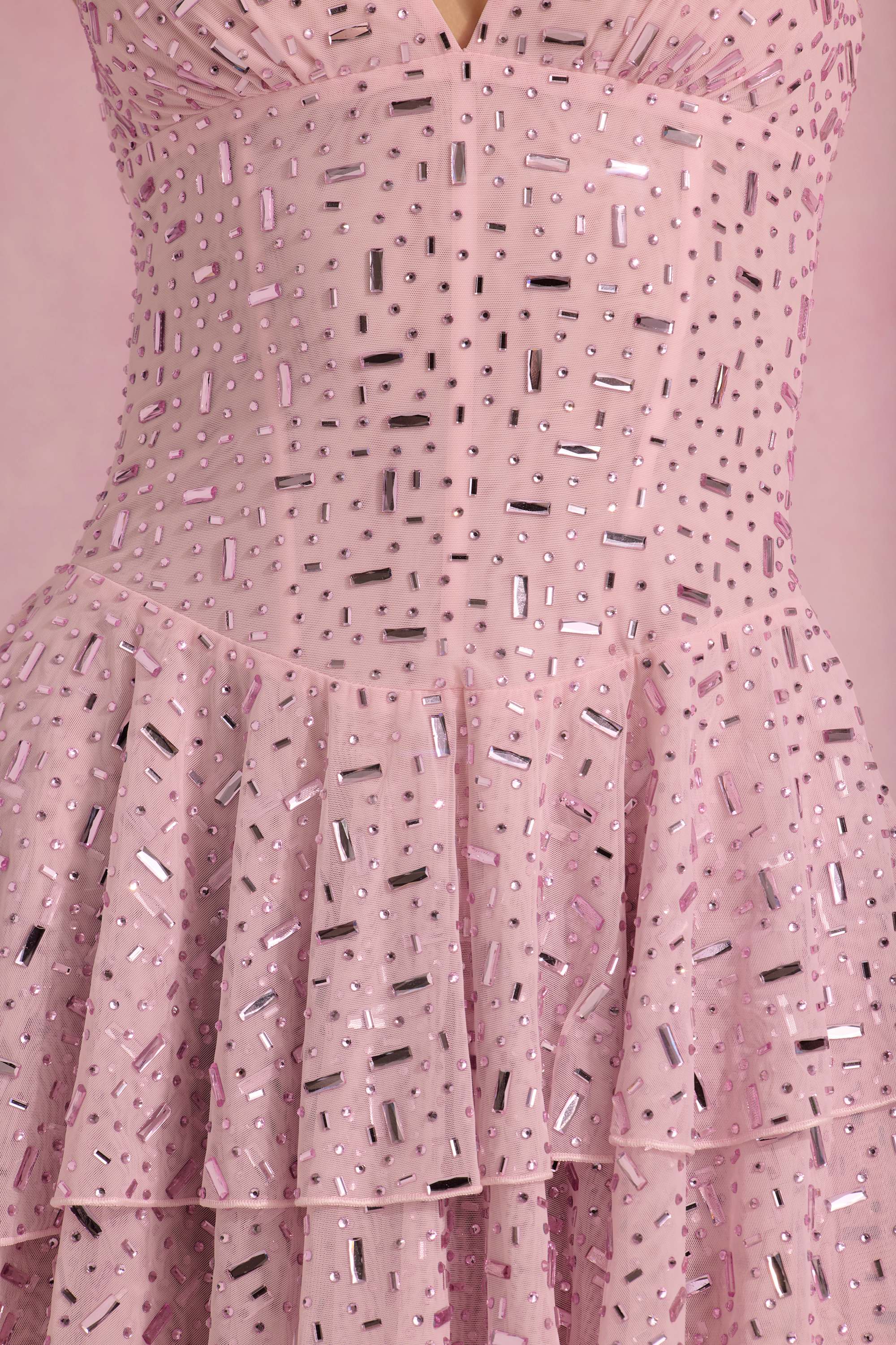 Orren Embellished Ruffled Tiered Mini Dress in Pink - Image 5