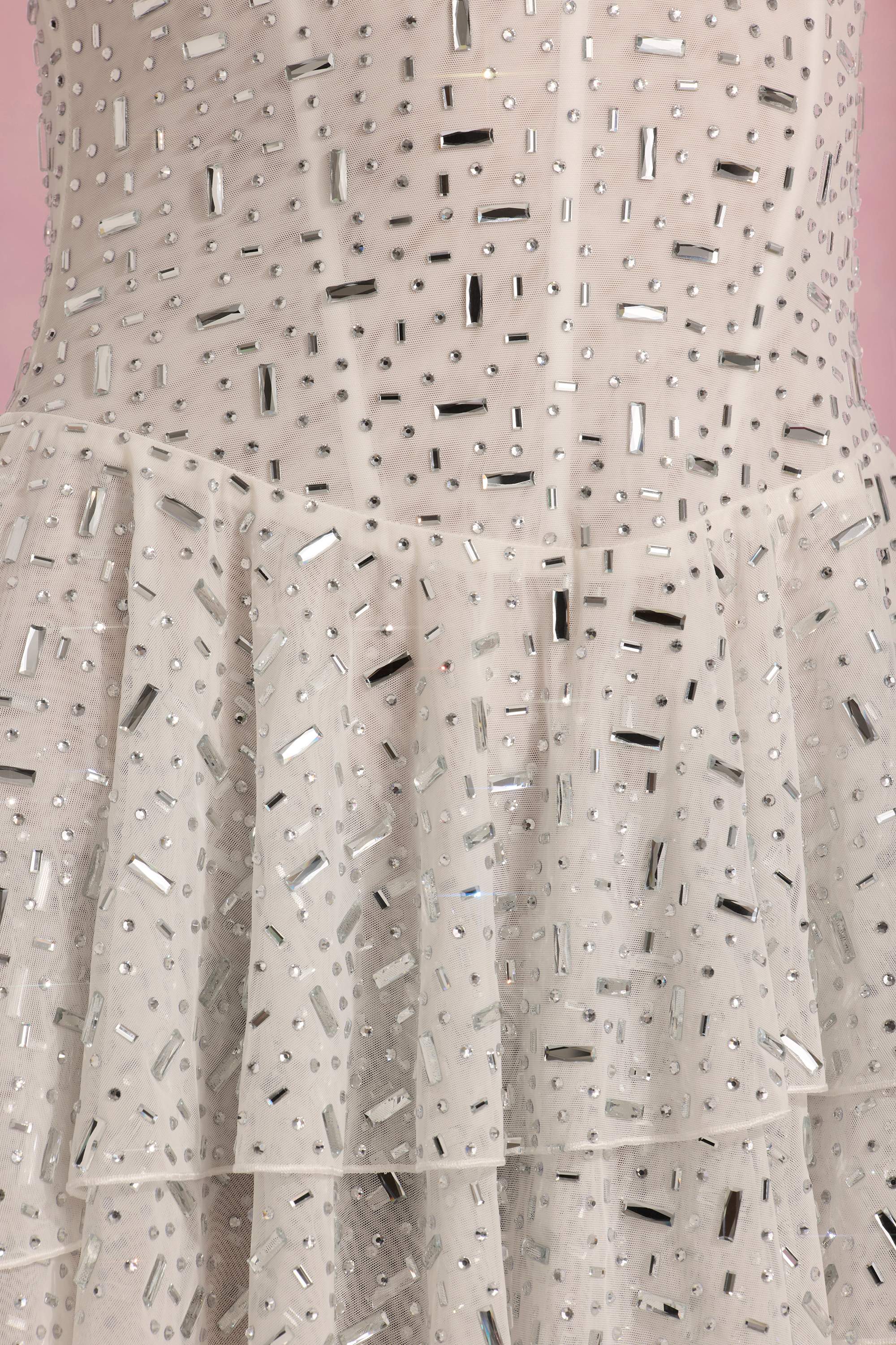 Orren Embellished Ruffled Tiered Mini Dress in White - Image 5