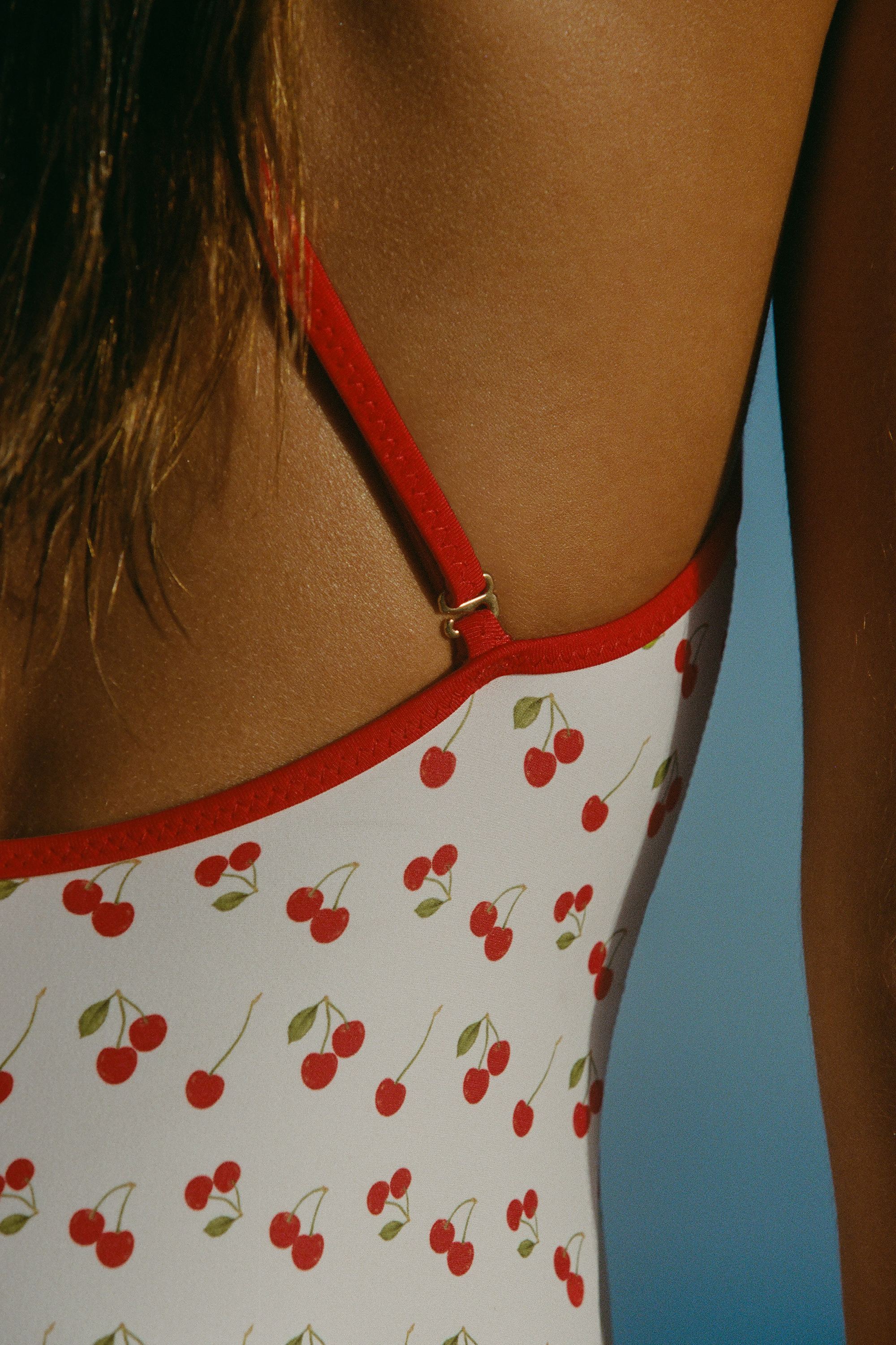 Ostend Charm-Detail Cross-Back Swimsuit in Cherry Print - Image 4