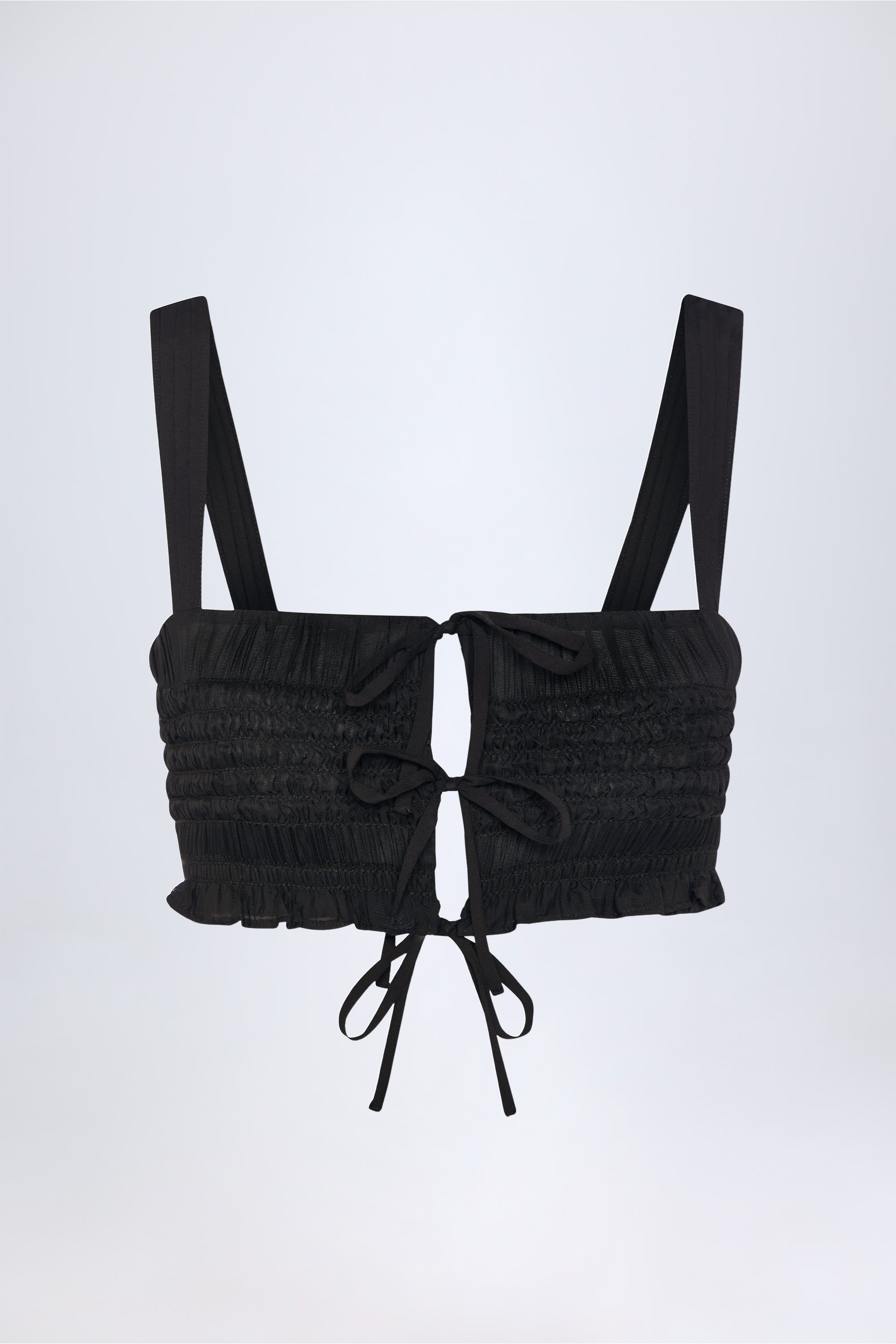Ottilie Ruffled Tie-Front Crop Top in Black