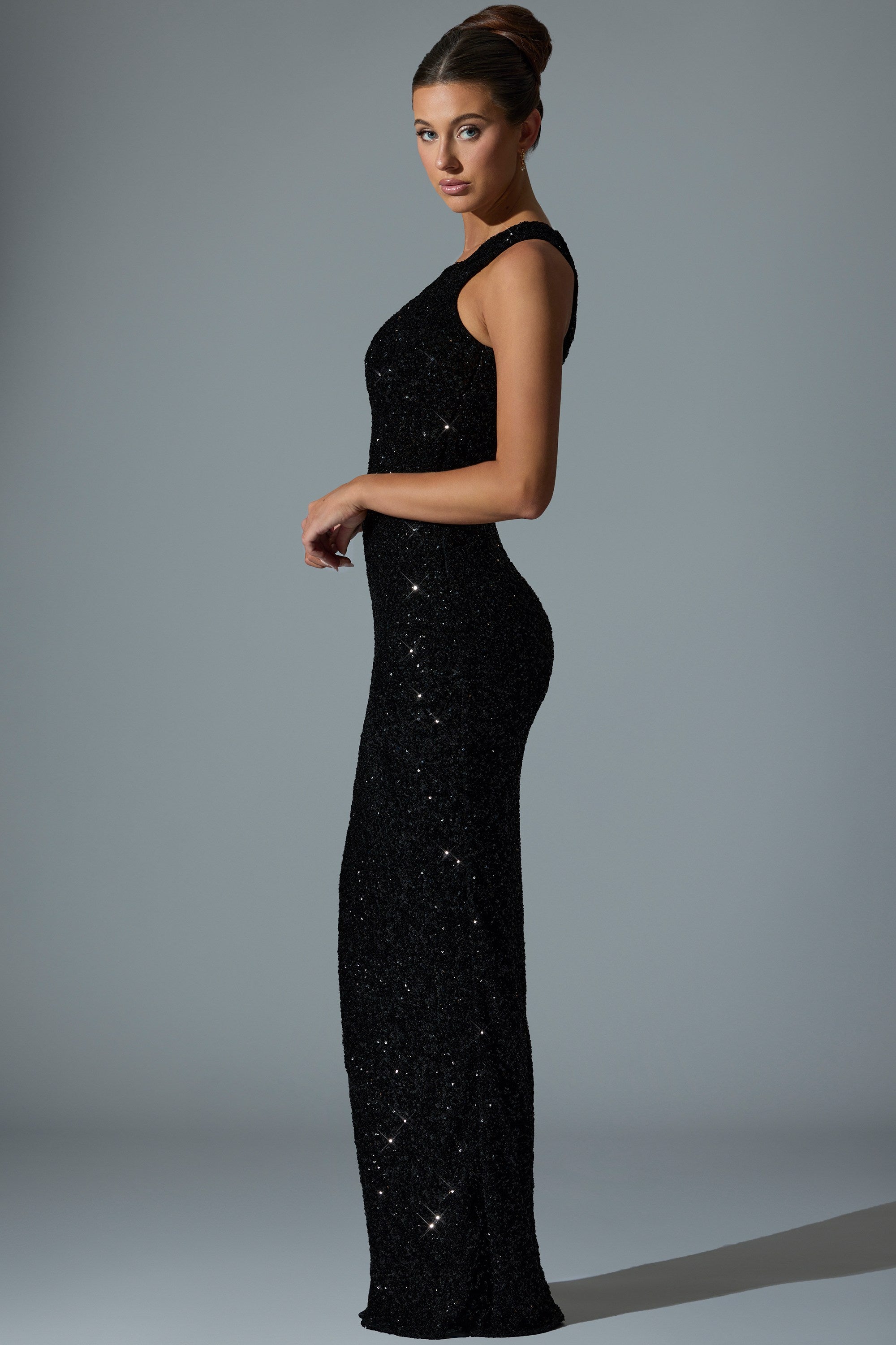 Persephone Embellished Asymmetric Cut-Out Gown in Black - Image 8
