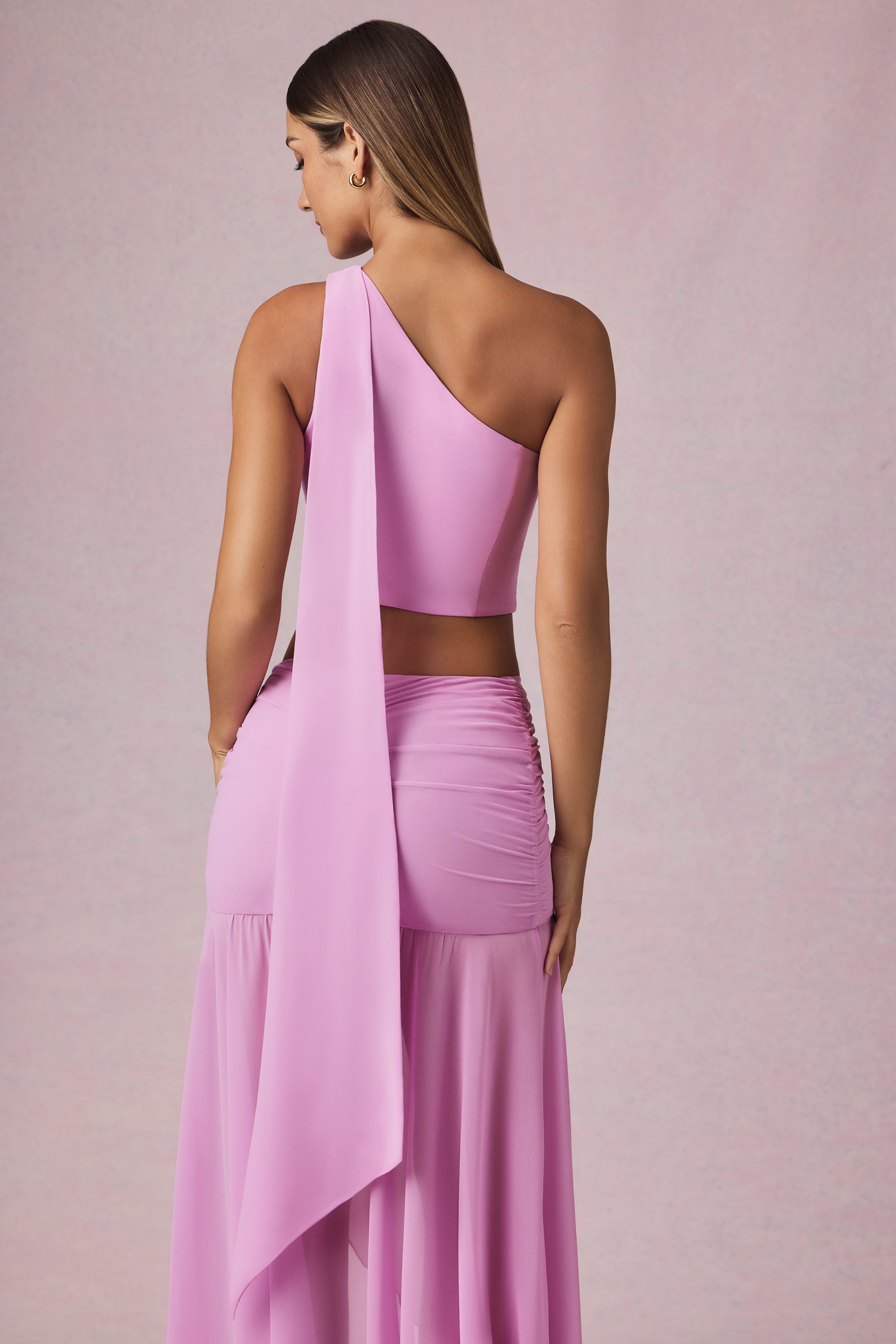 Rae Scarf-Detail One-Shoulder Top in Pink Orchid - Image 2