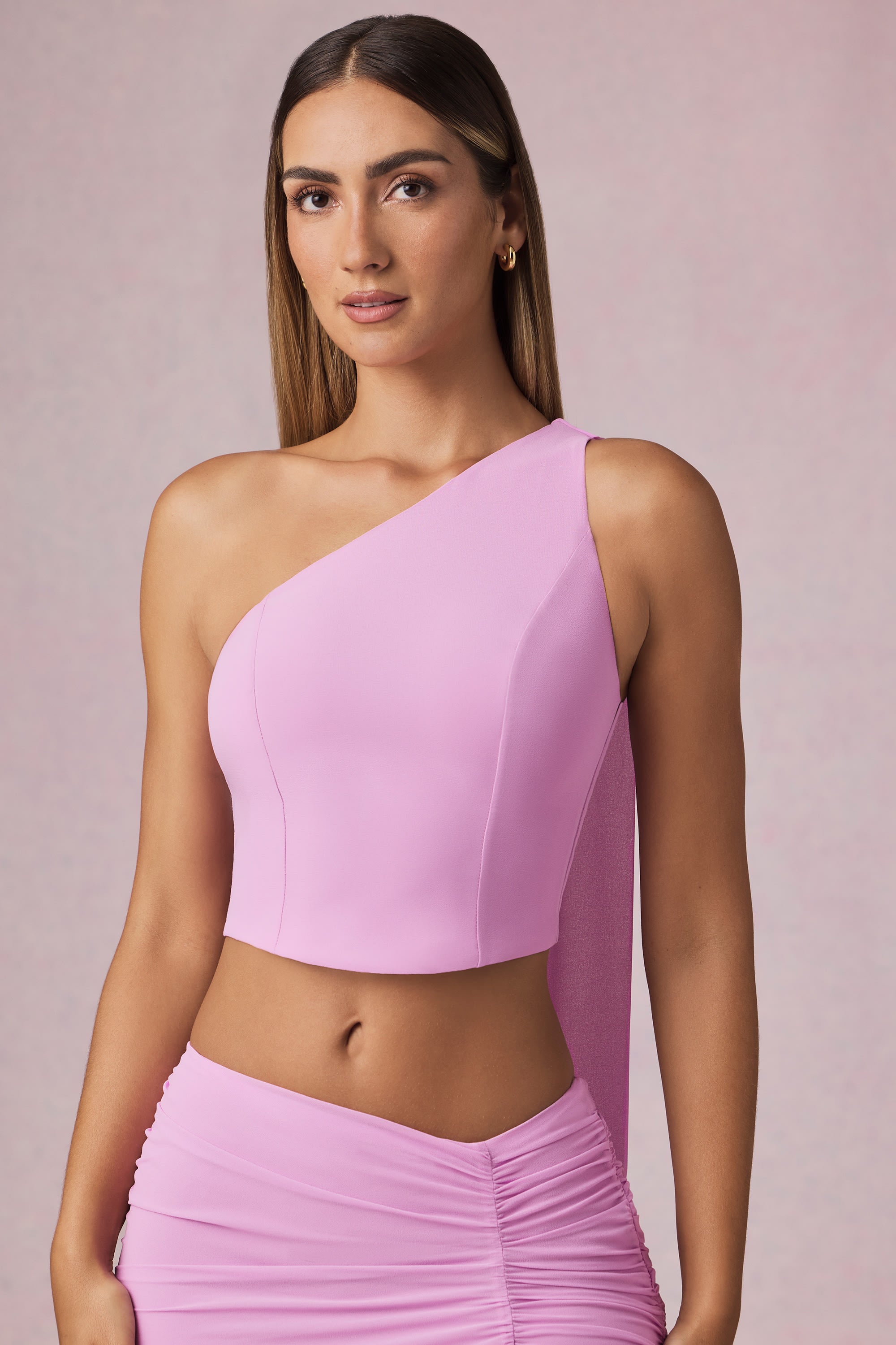 Rae Scarf-Detail One-Shoulder Top in Pink Orchid - Image 6
