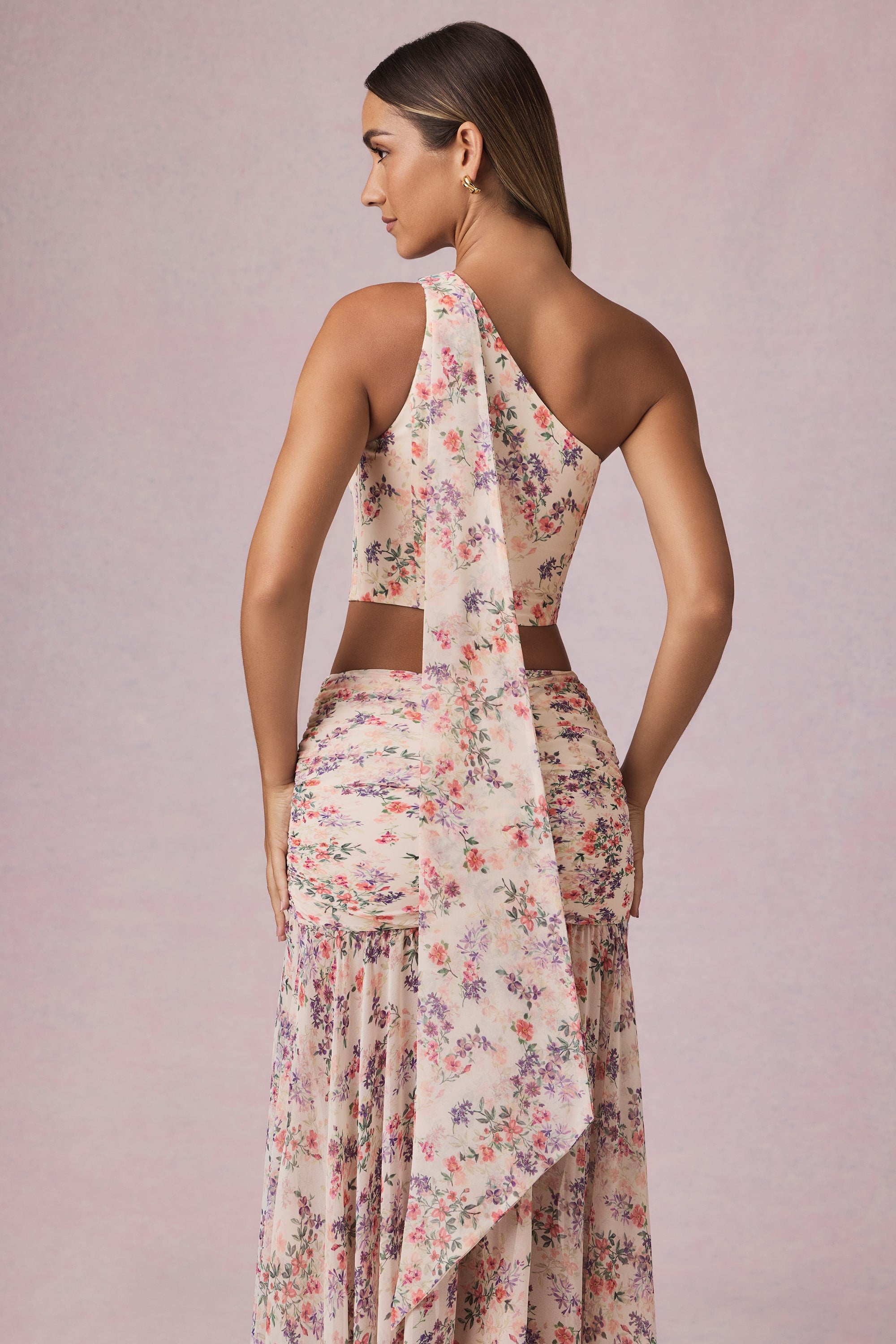 Rae Scarf-Detail One-Shoulder Top in Primrose Floral Print - Image 2