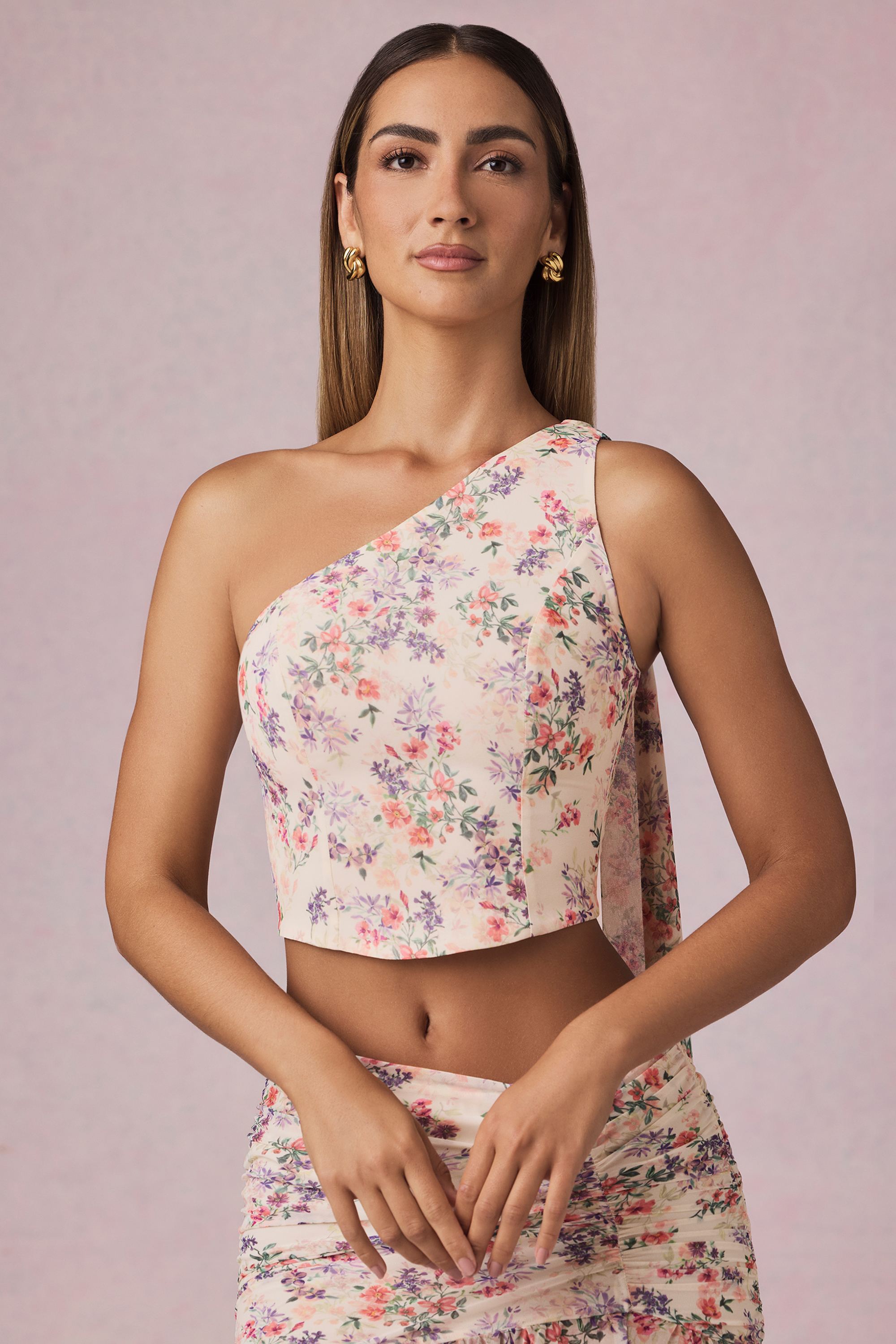 Rae Scarf-Detail One-Shoulder Top in Primrose Floral Print - Image 4
