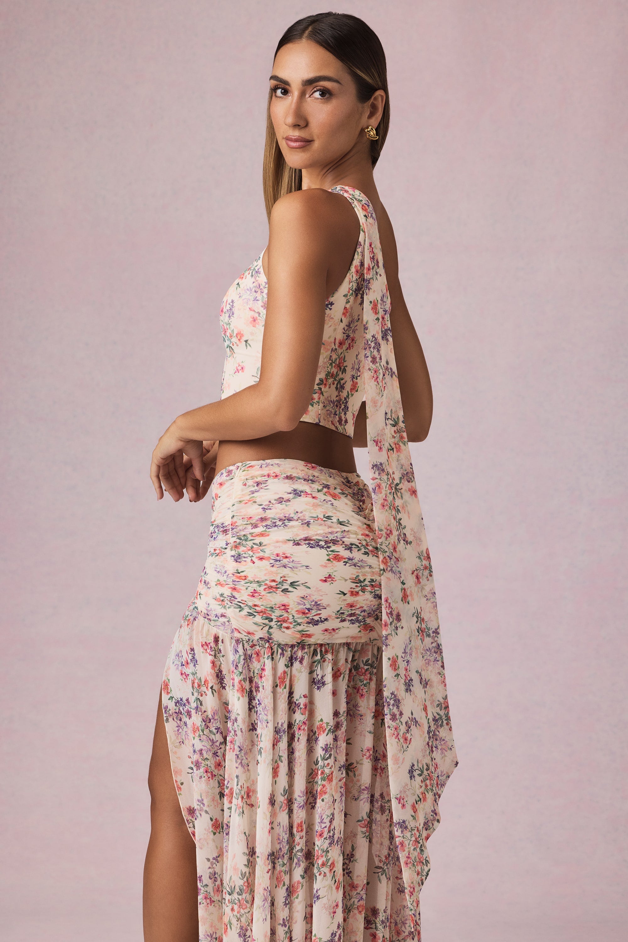 Rae Scarf-Detail One-Shoulder Top in Primrose Floral Print - Image 5