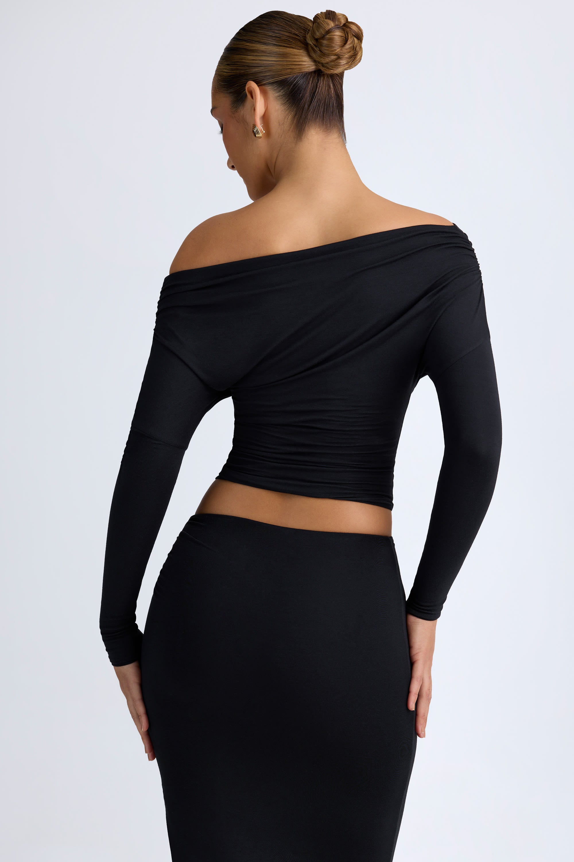 Rani Modal One-Shoulder Ruched Top in Black - Image 2