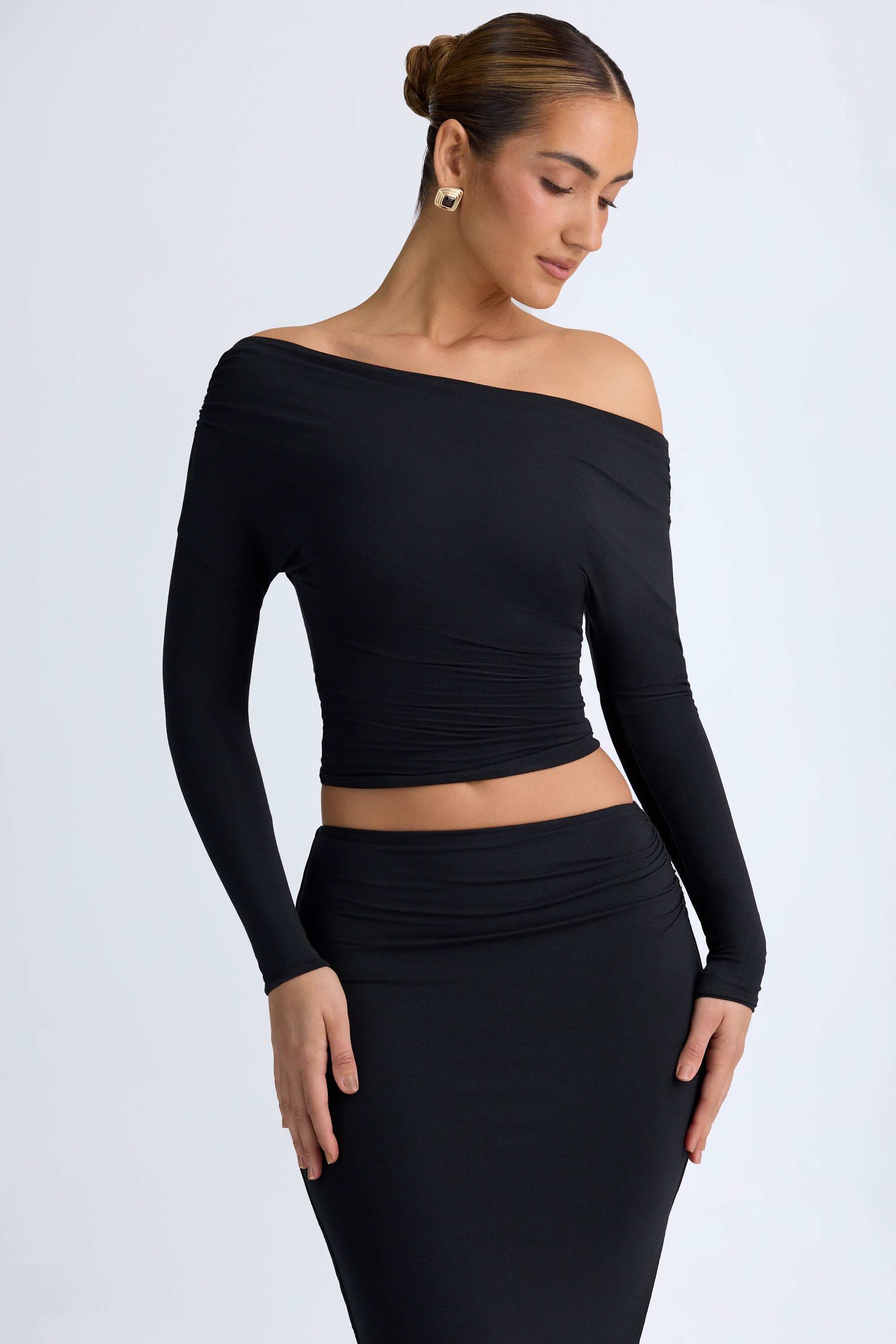Rani Modal One-Shoulder Ruched Top in Black - Image 6