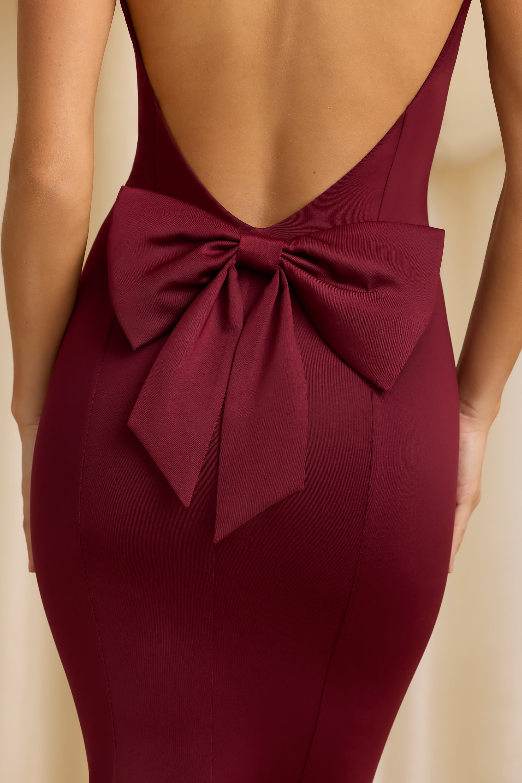 Ravina Slinky Jersey Bow-Detail Midaxi Dress Wine Red - Image 4
