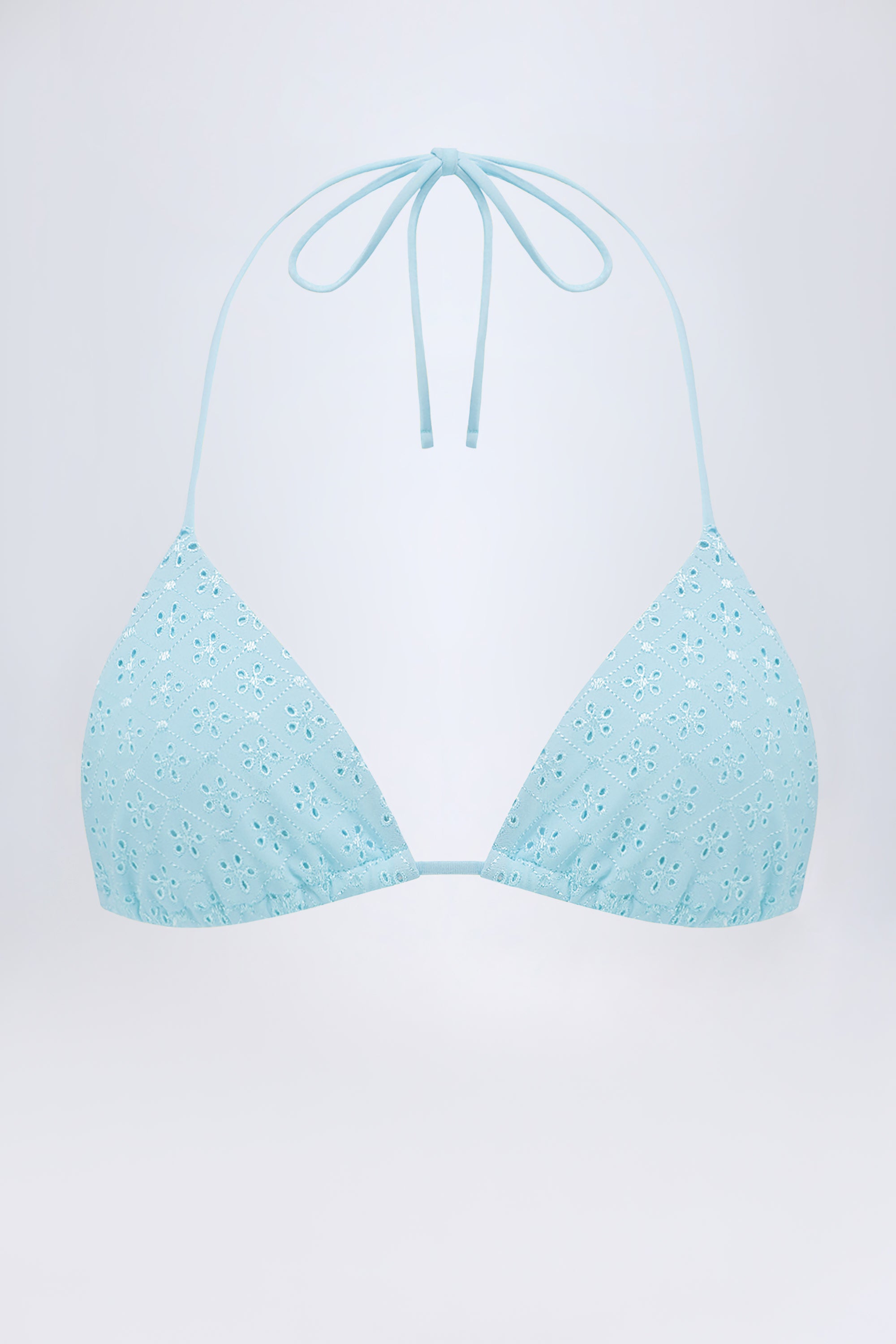 Recife Broderie Anglaise Triangle Bikini Top in Powder Blue - Image 2