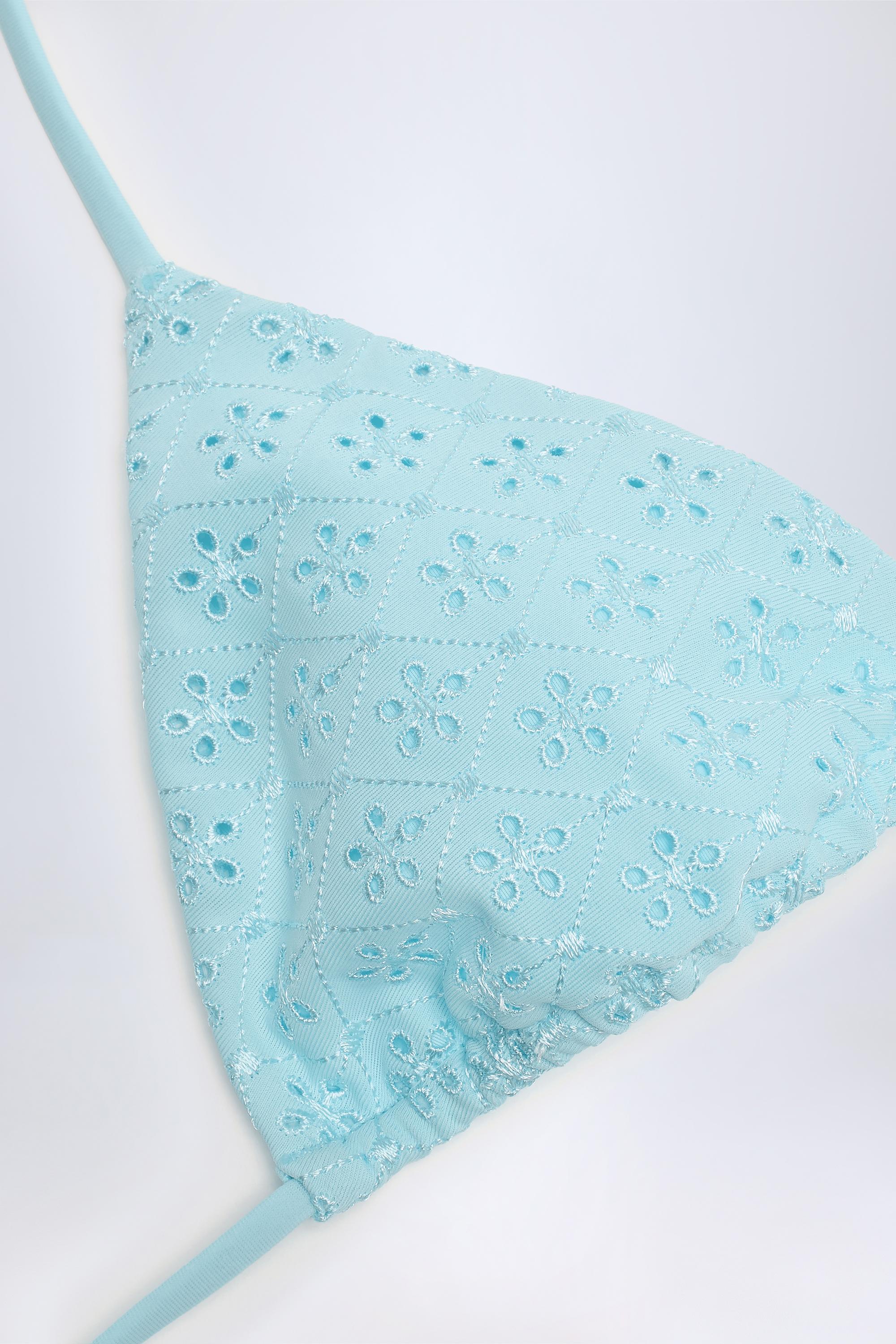 Recife Broderie Anglaise Triangle Bikini Top in Powder Blue - Image 4