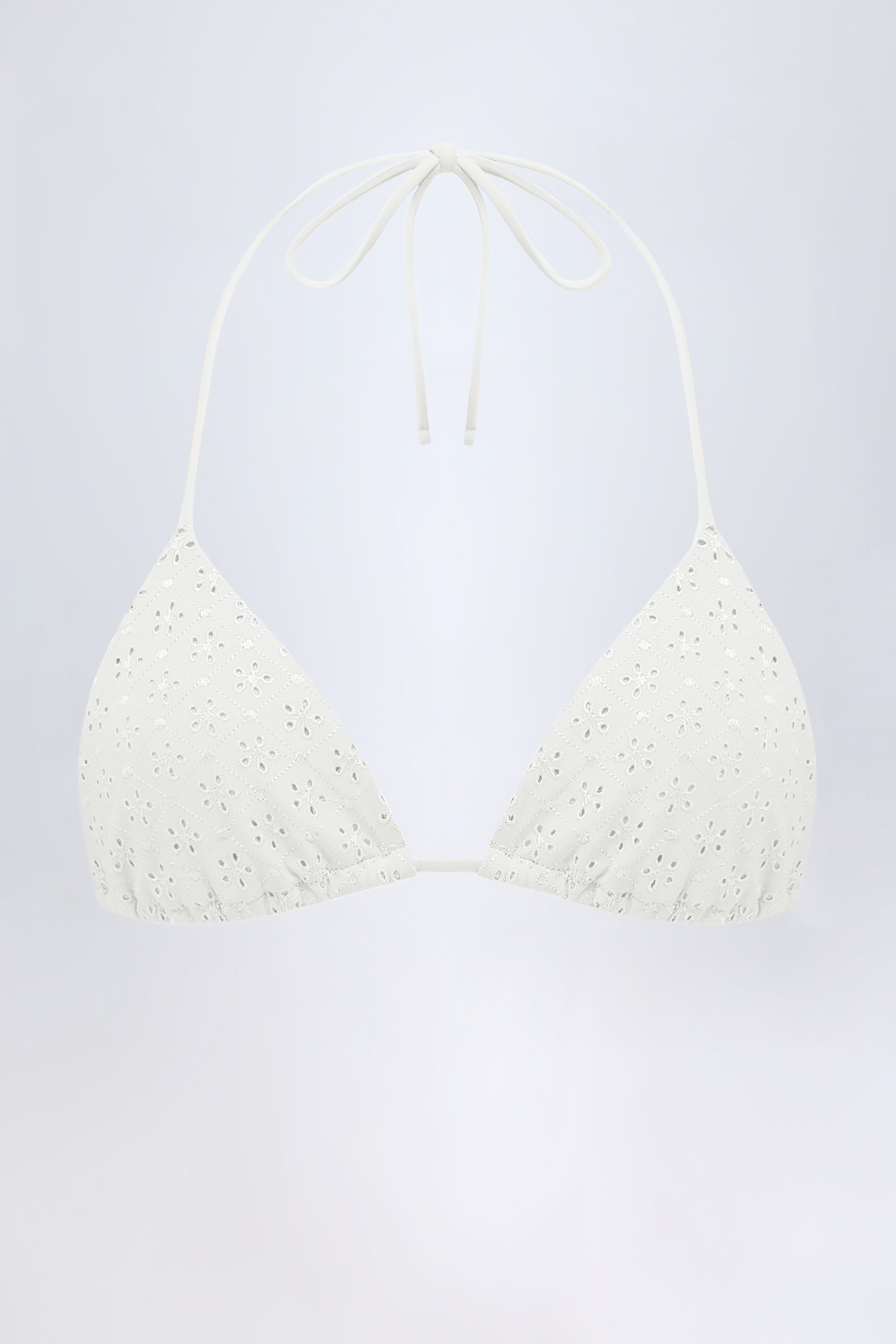 Recife Broderie Anglaise Triangle Bikini Top in White - Image 2