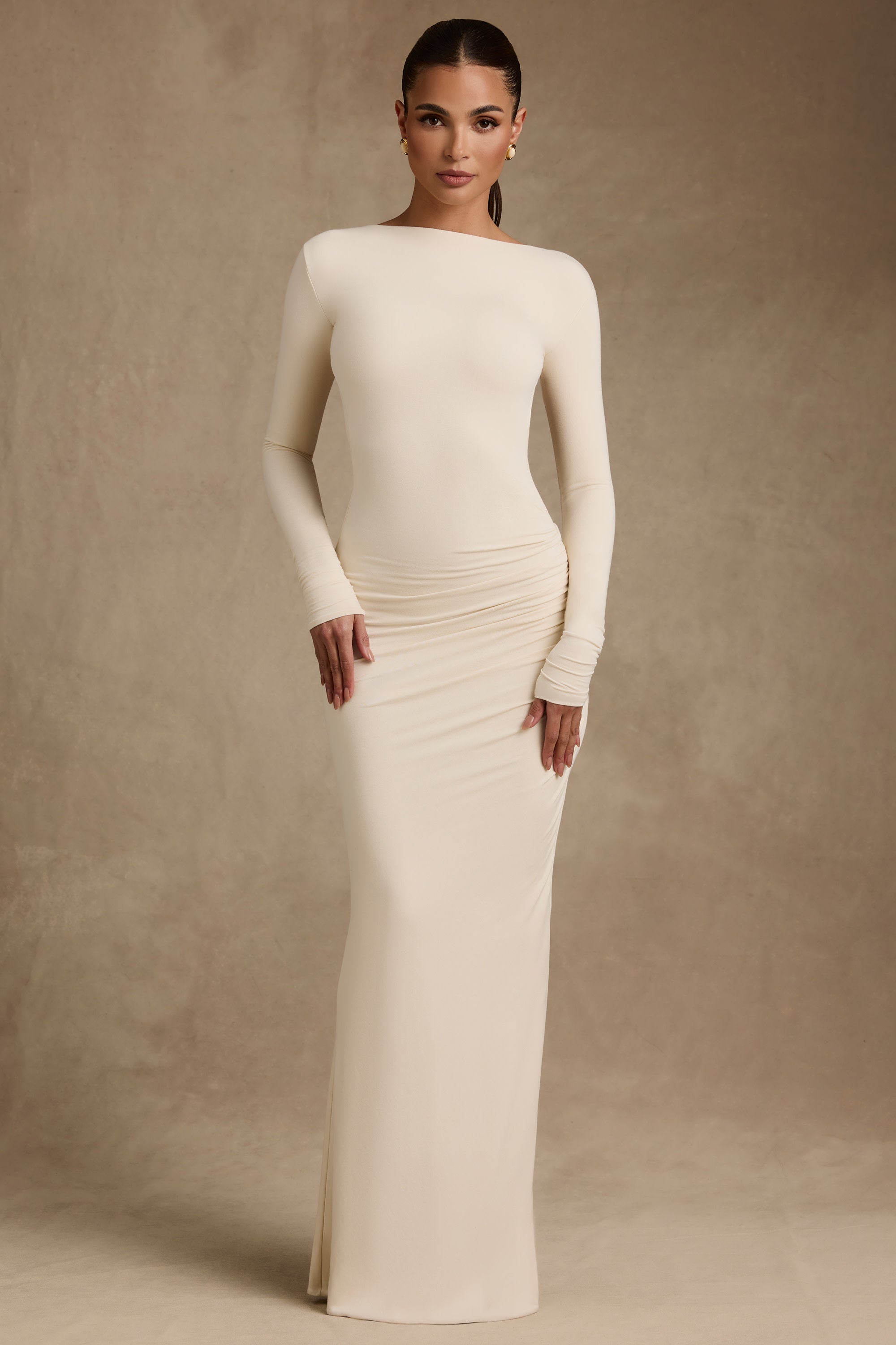 Regine Modal Ruched Backless Maxi Dress in Ivory - Image 6