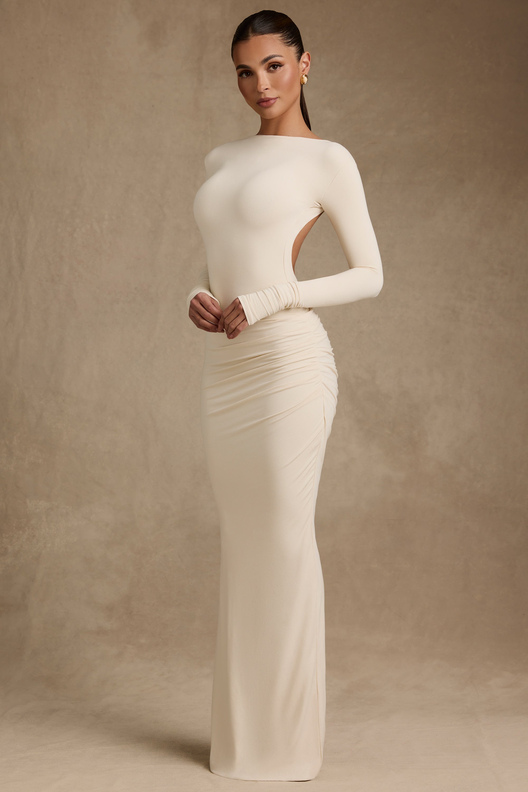 Regine Modal Ruched Backless Maxi Dress in Ivory - Image 7