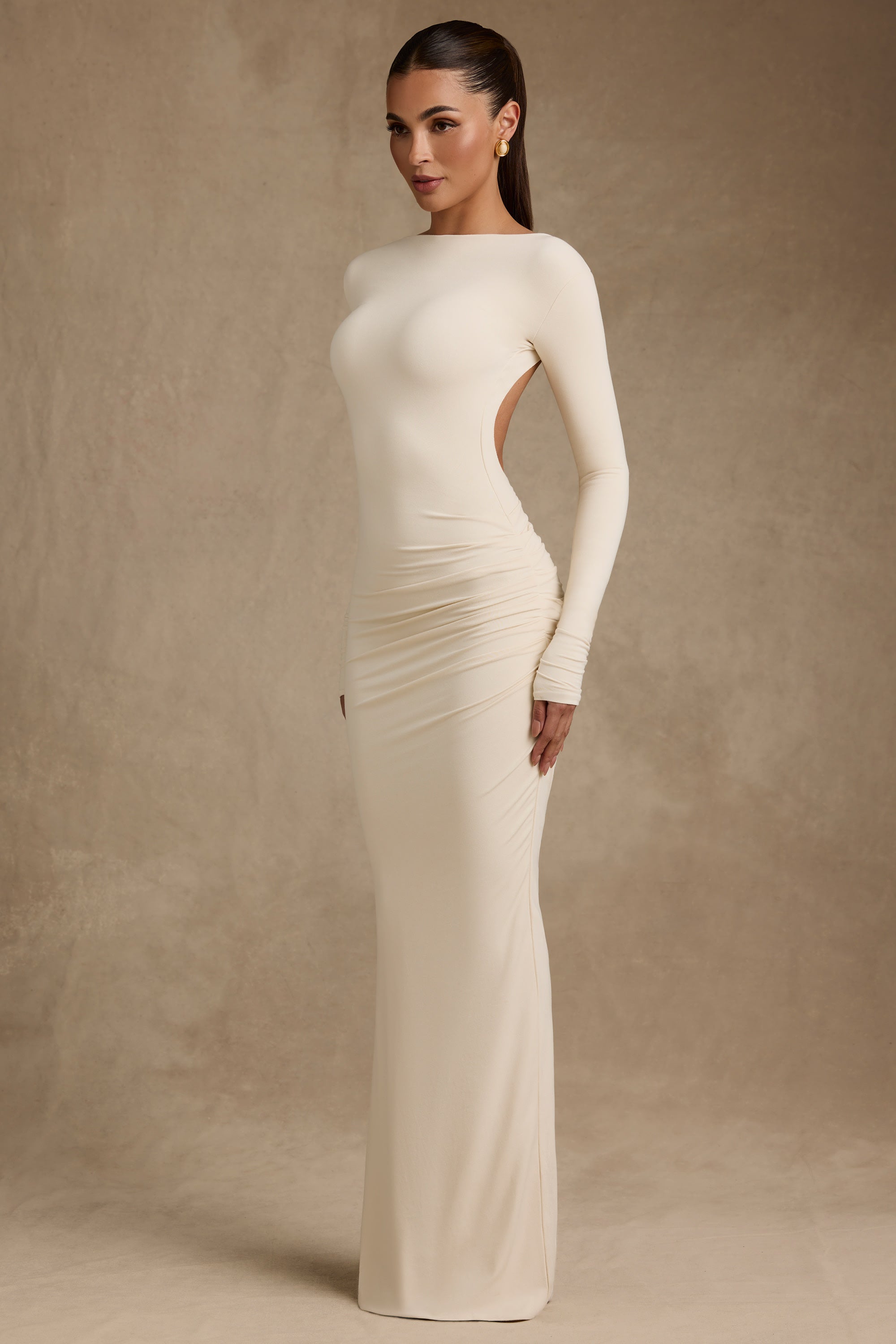 Regine Modal Ruched Backless Maxi Dress in Ivory - Image 9