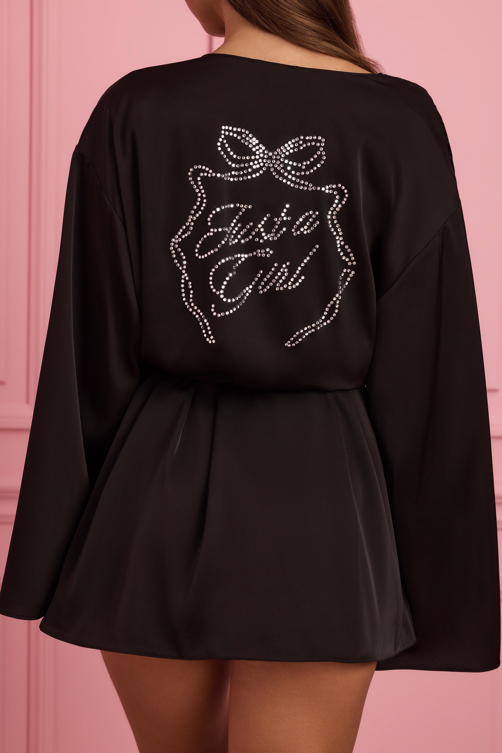 Reina Embellished Wrap-Over Robe in Black - Image 2