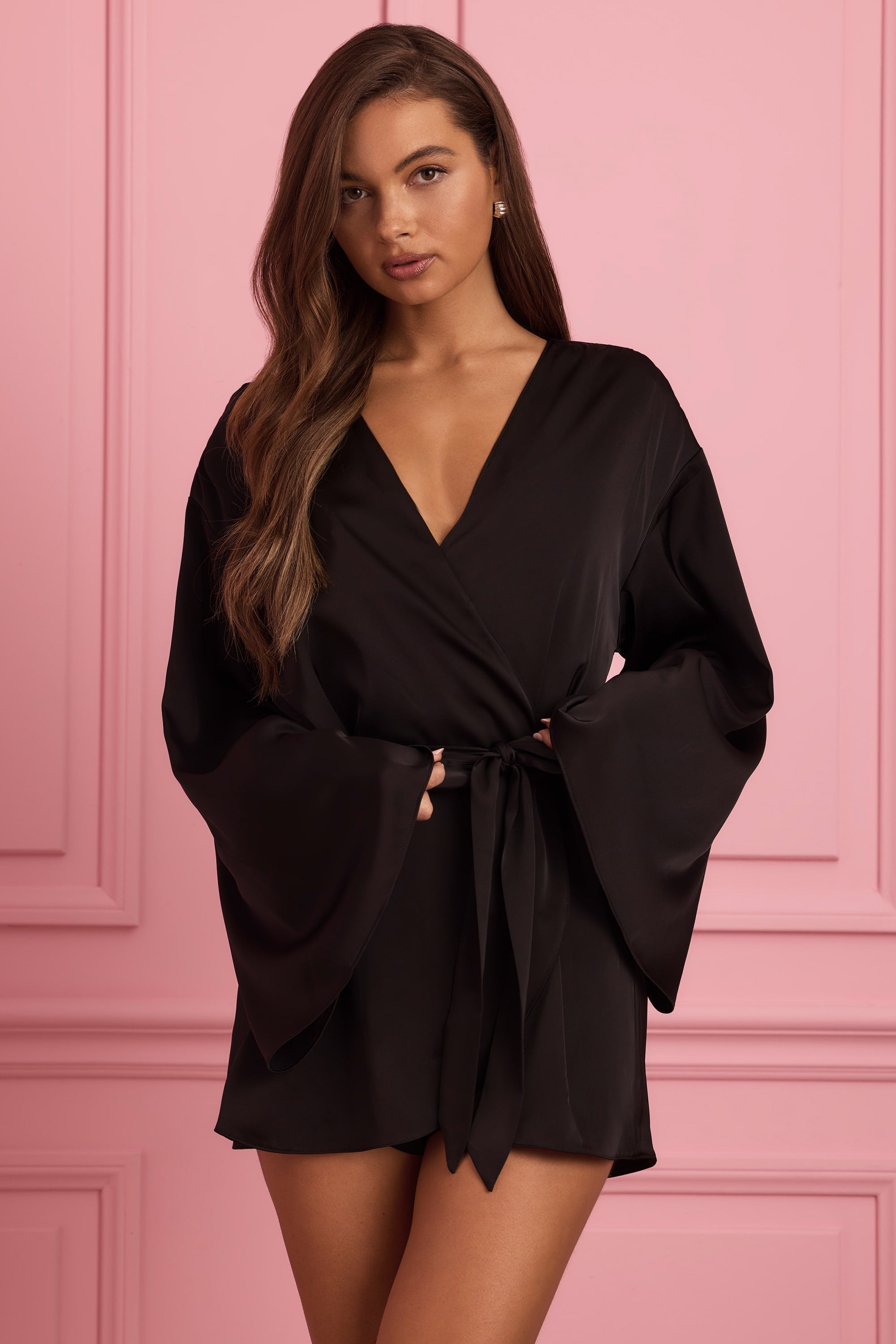 Reina Embellished Wrap-Over Robe in Black - Image 5