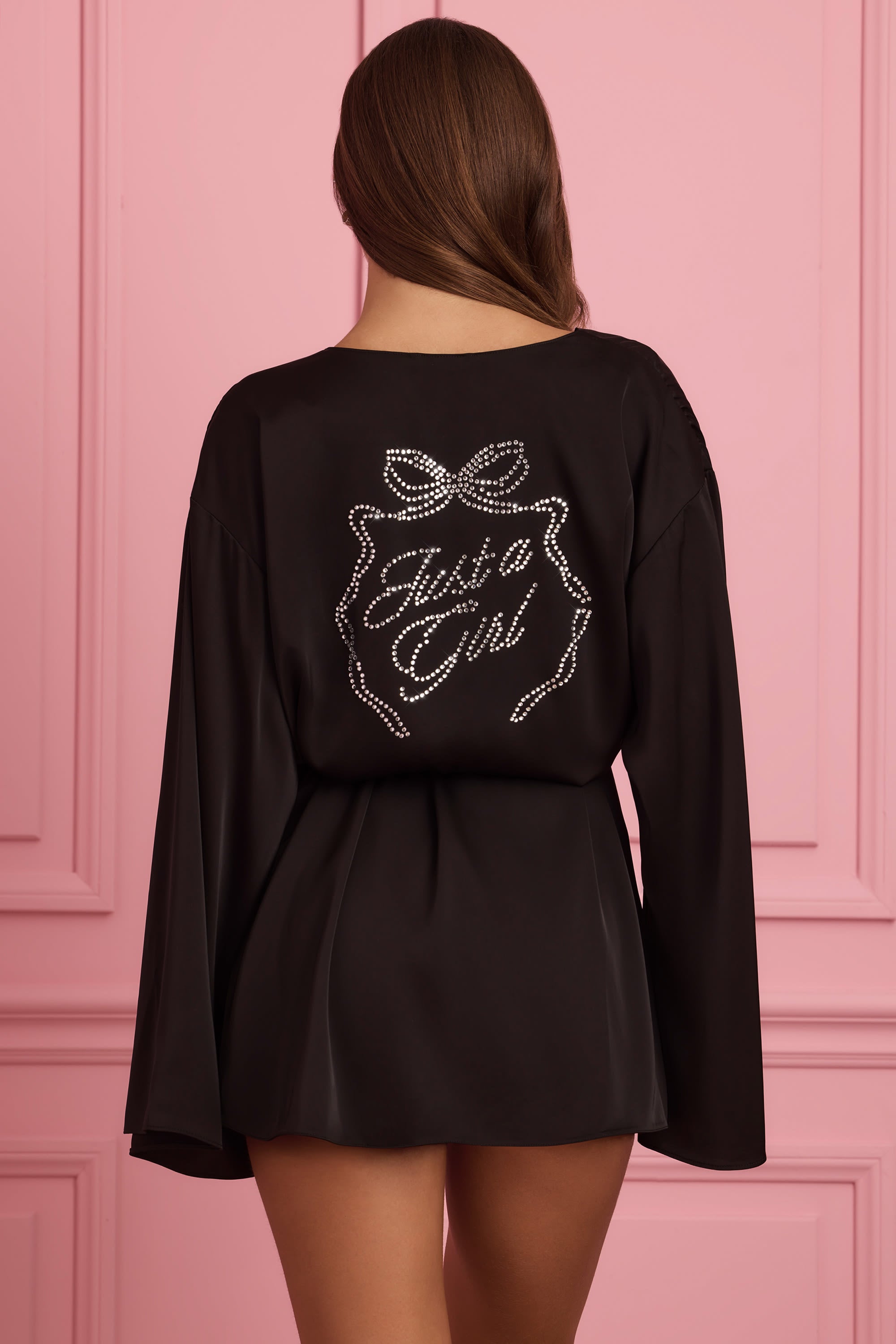 Reina Embellished Wrap-Over Robe in Black - Image 6