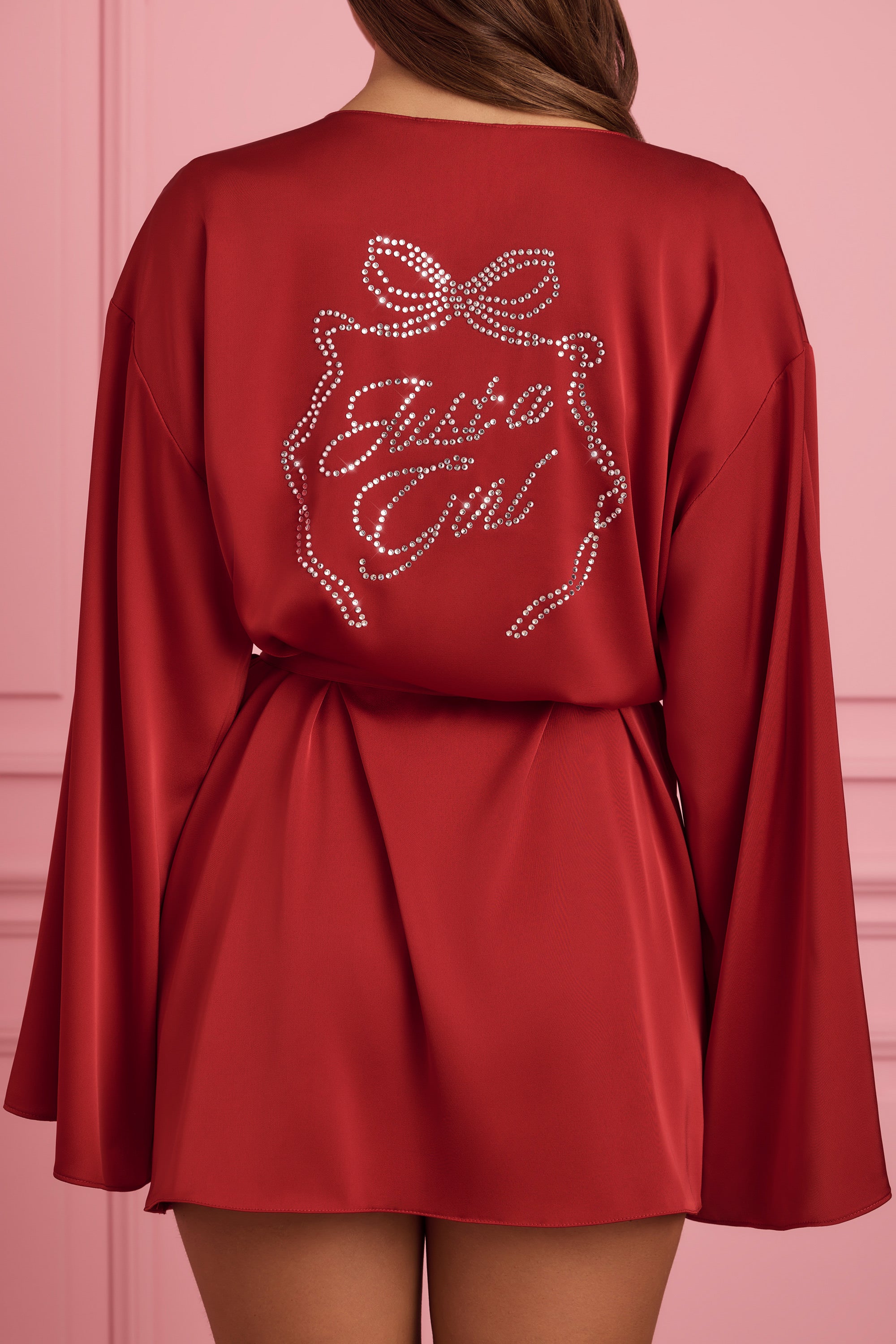 Reina Embellished Wrap-Over Robe in Ruby Red - Image 2