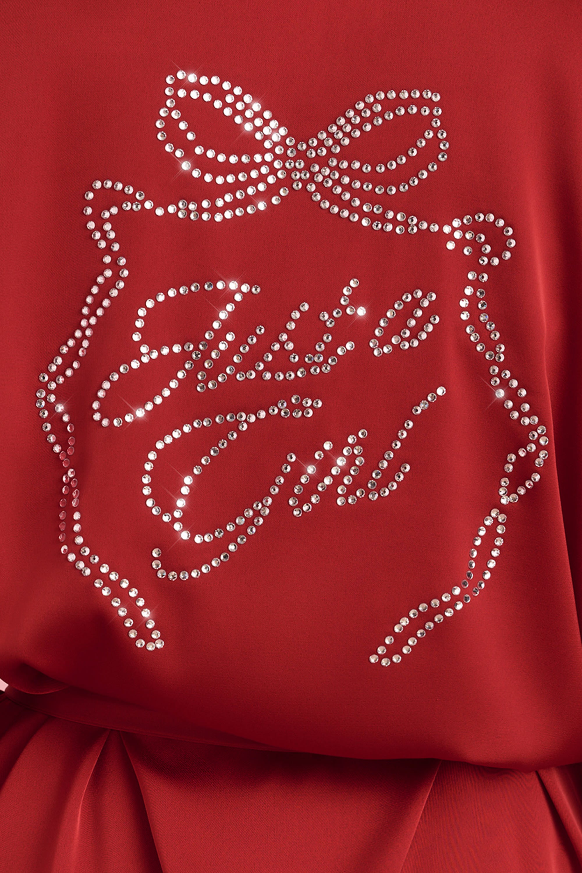 Reina Embellished Wrap-Over Robe in Ruby Red - Image 4
