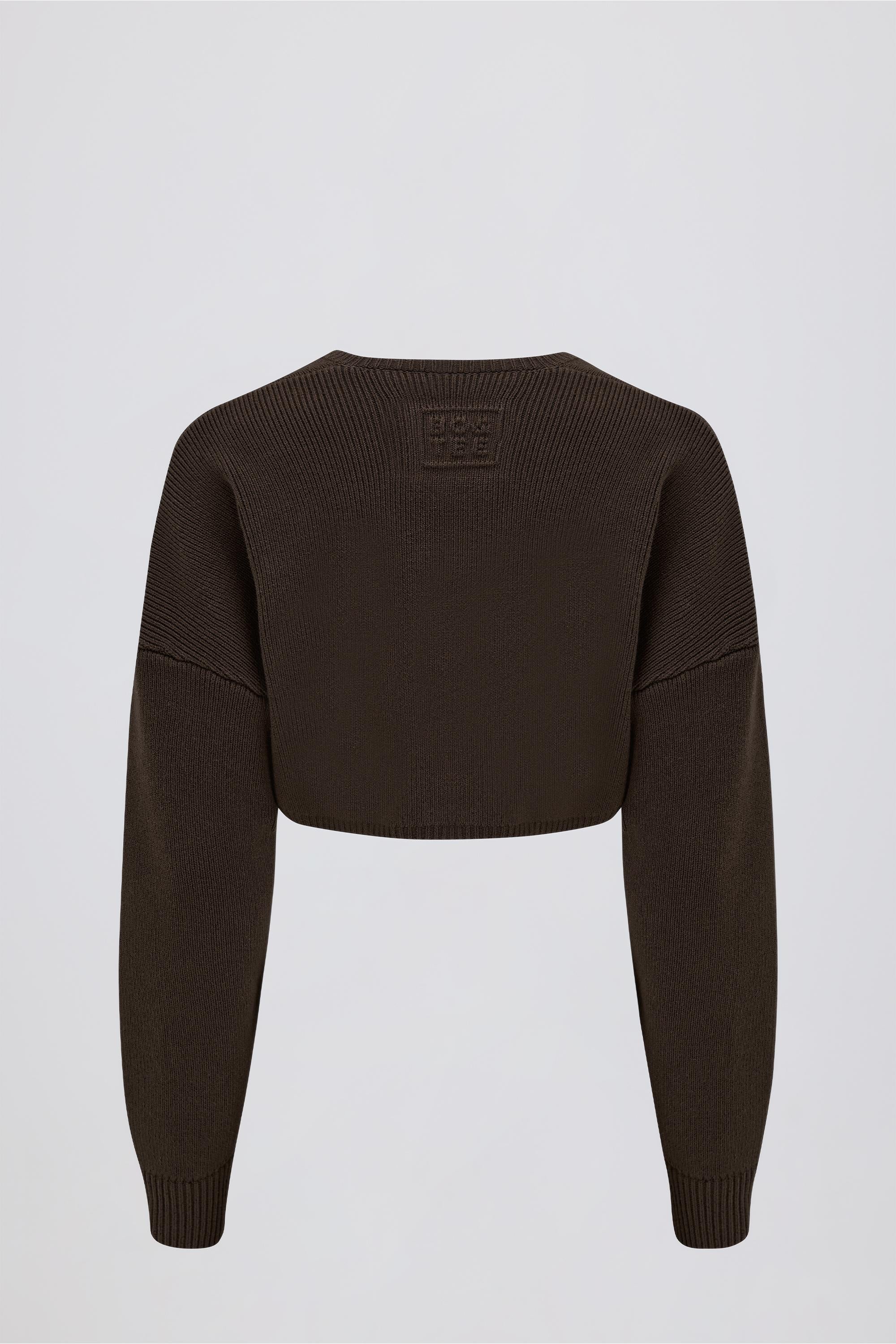 Ribbed-Knit Cropped Shrug in Pecan - Image 2