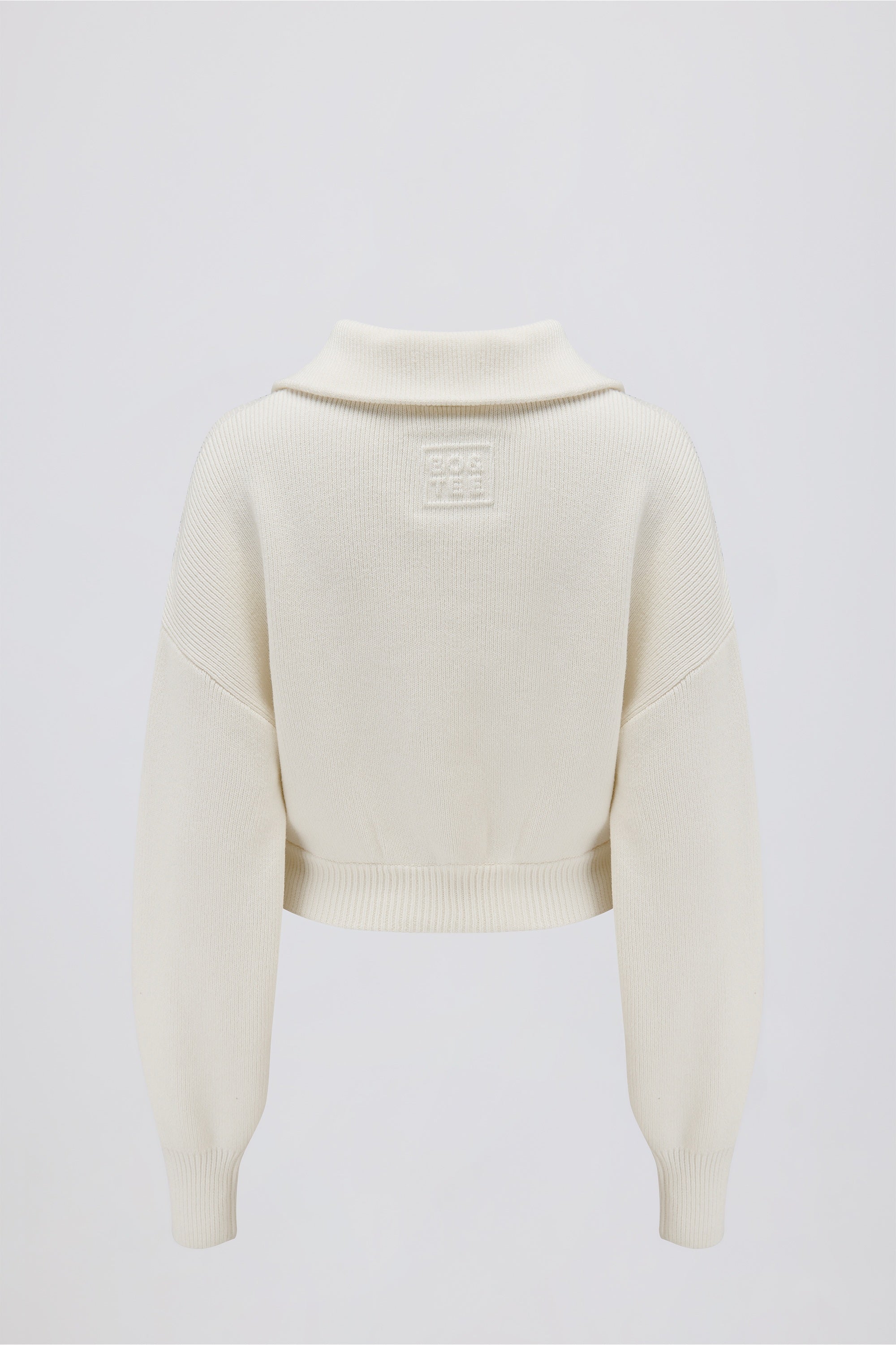Ribbed-Knit Cropped Zip-Up Sweatshirt in Ivory - Image 3