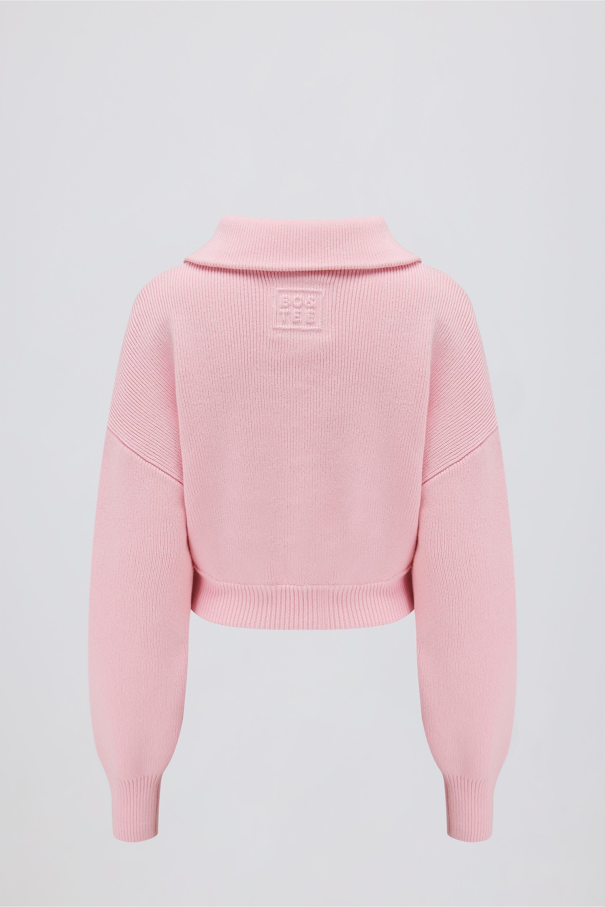 Ribbed-Knit Cropped Zip-Up Sweatshirt in Pale Pink - Image 2