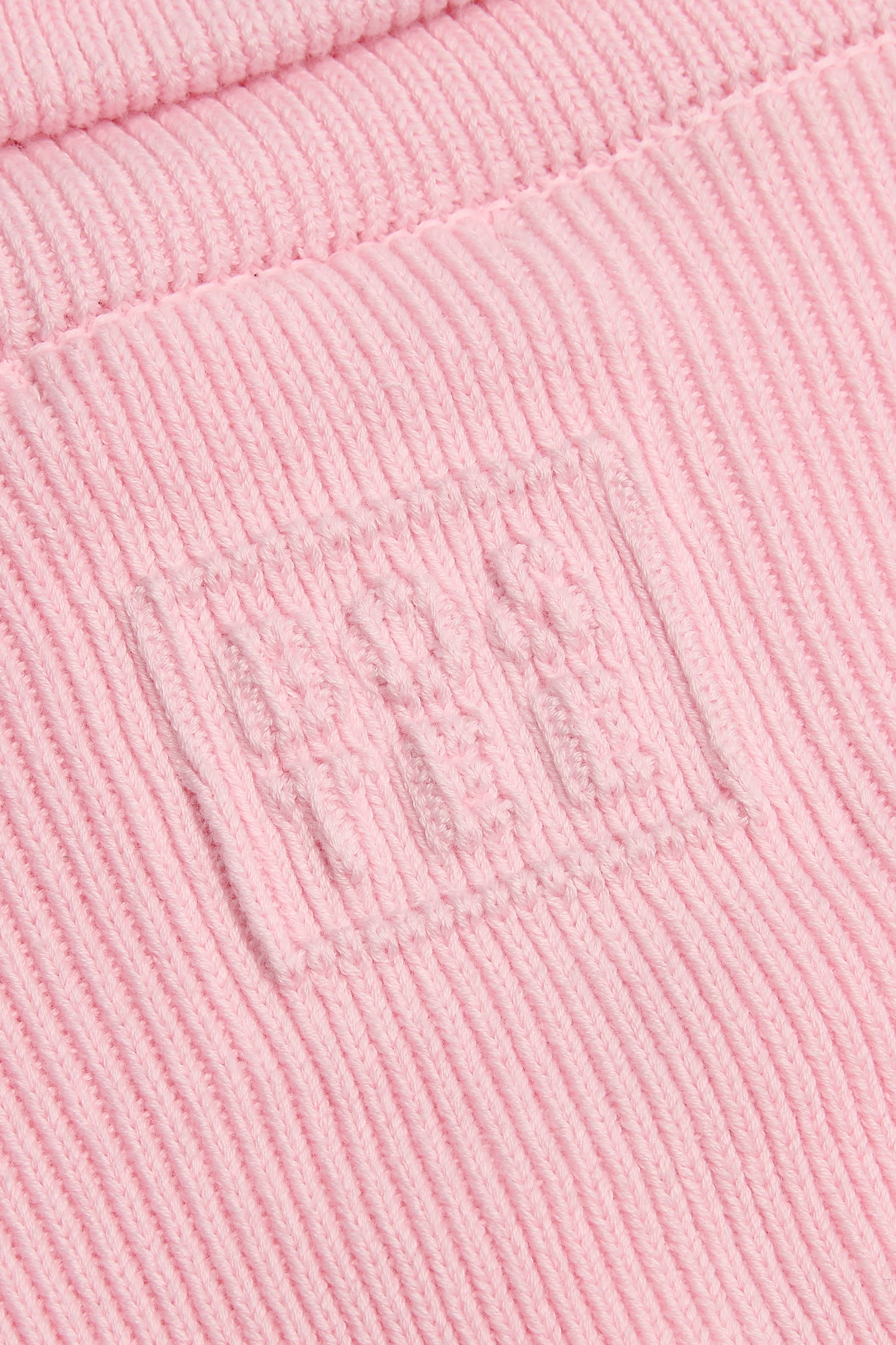 Ribbed-Knit Cropped Zip-Up Sweatshirt in Pale Pink - Image 3