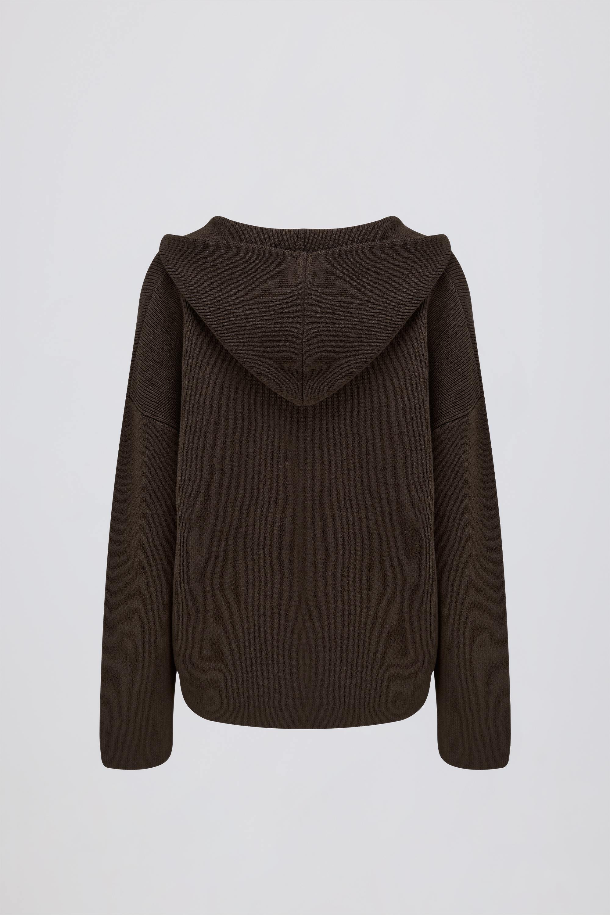 Ribbed-Knit Oversized Hoodie in Pecan - Image 2