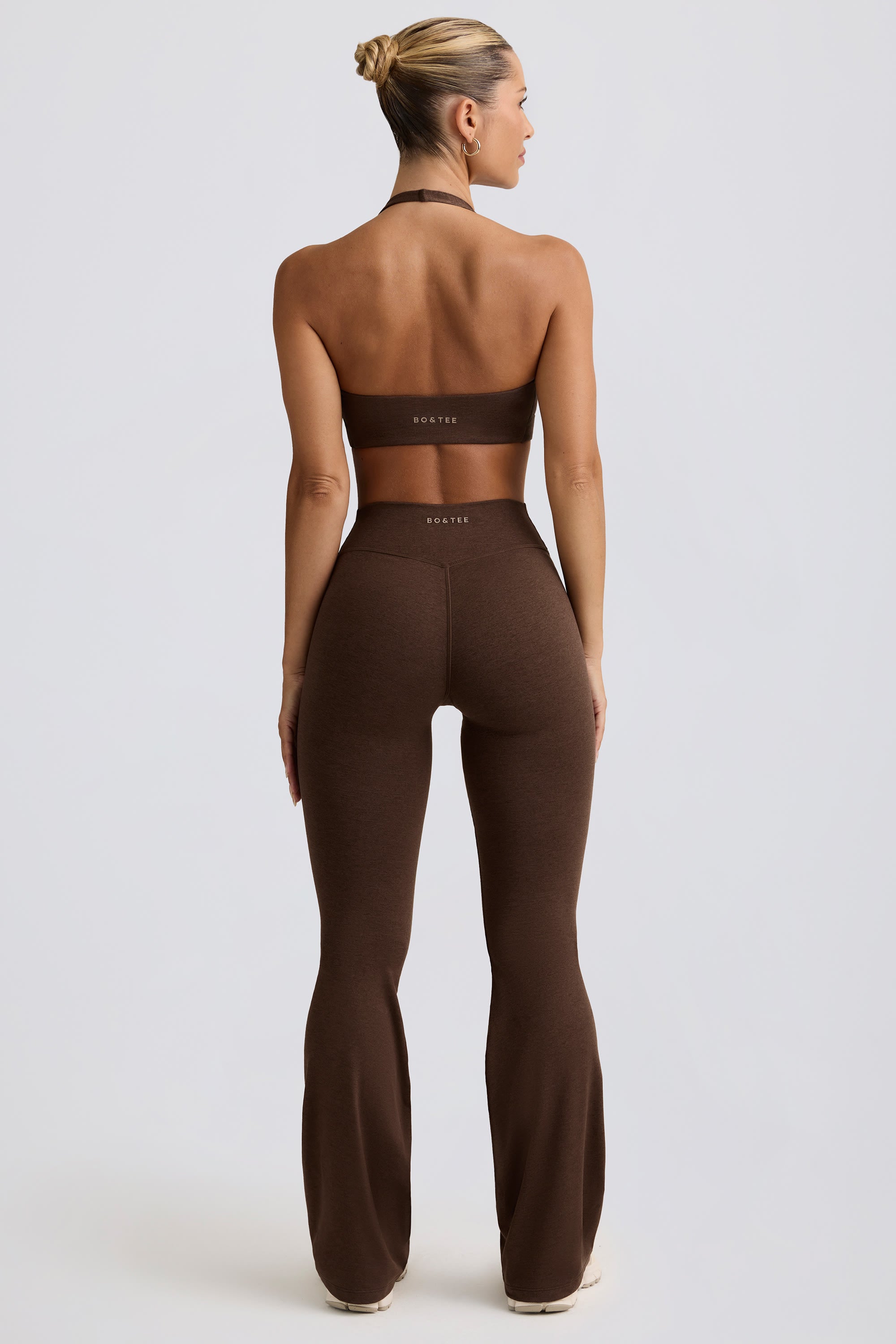 Ruched Flared Trousers in Pecan Marl - Image 3