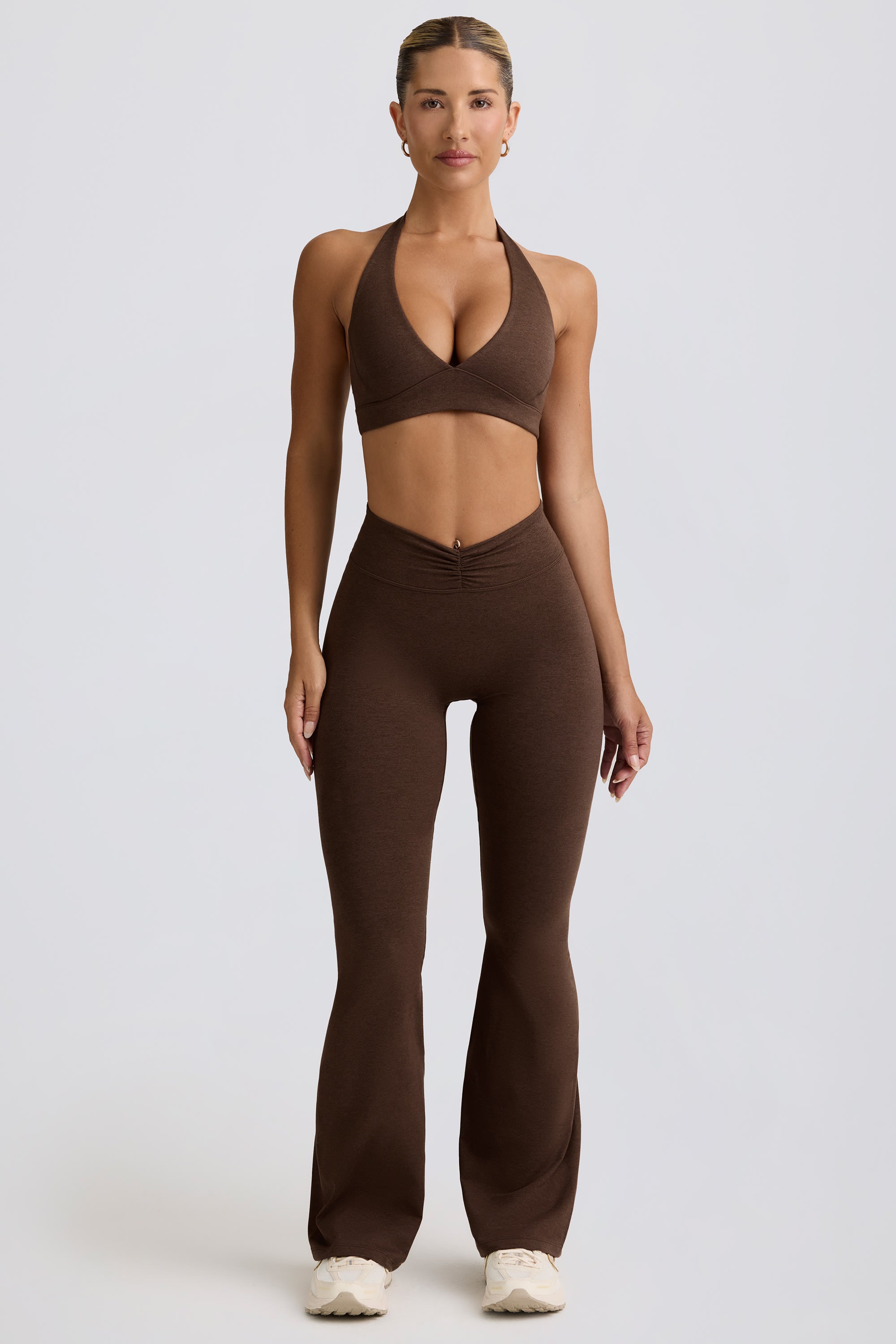 Ruched Flared Trousers in Pecan Marl - Image 4