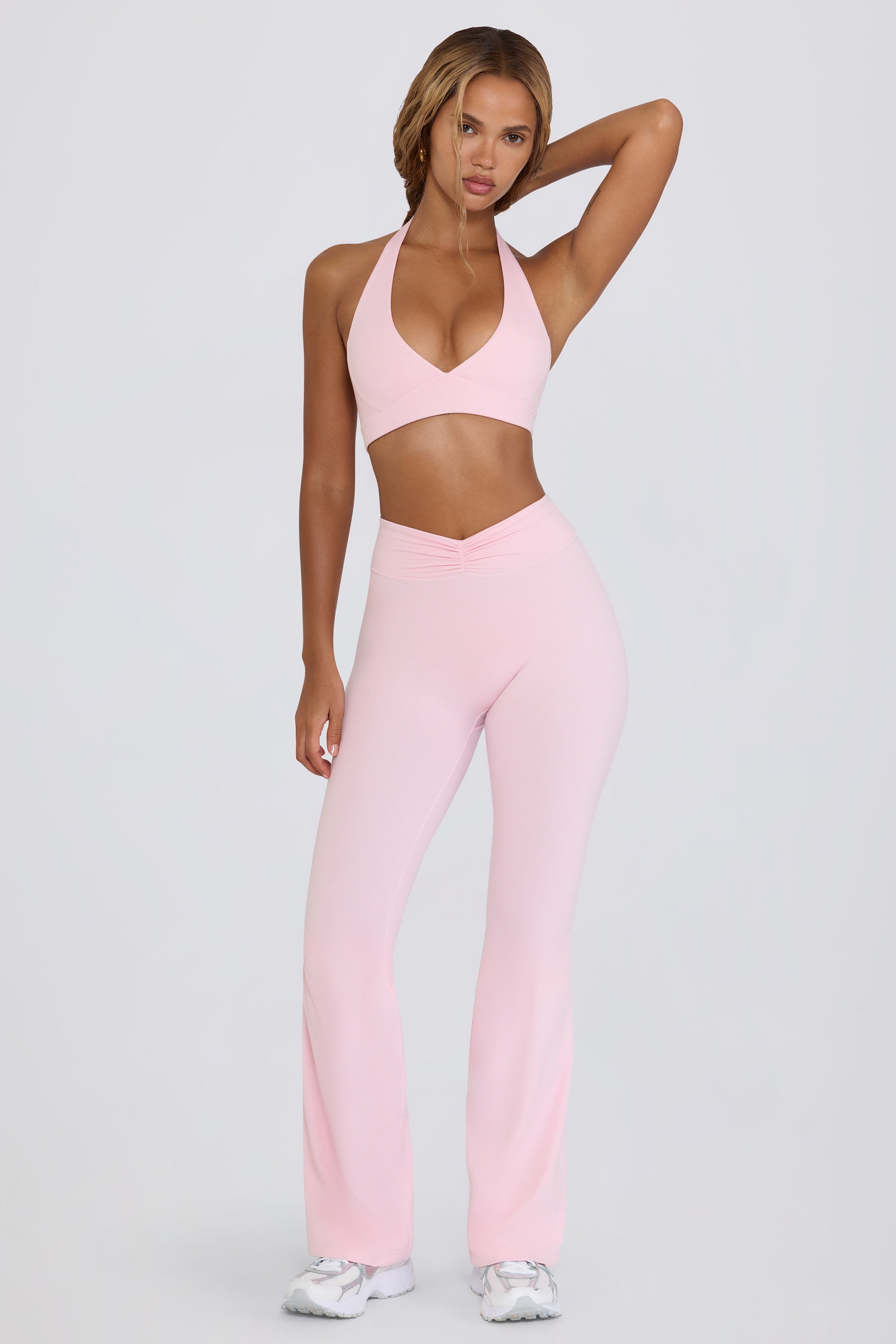 Ruched Flared Trousers in Pink Marl - Image 2