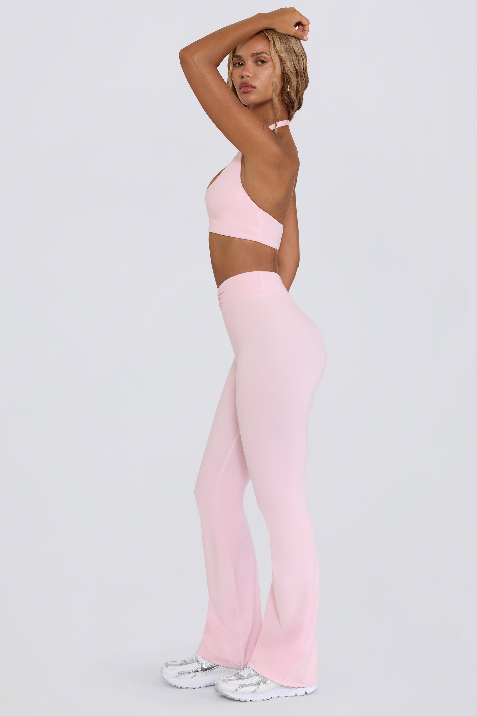 Ruched Flared Trousers in Pink Marl - Image 3
