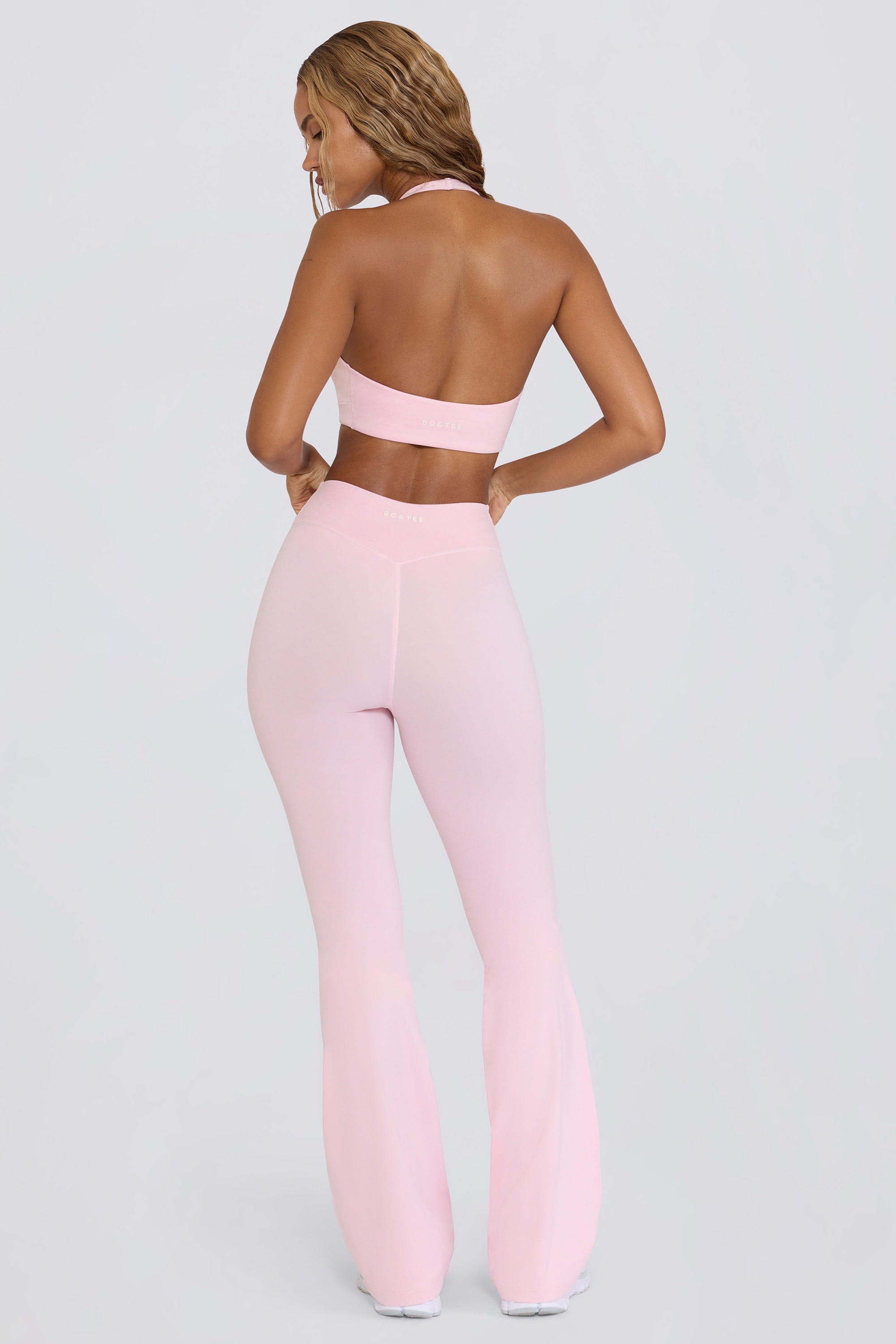 Ruched Flared Trousers in Pink Marl - Image 4