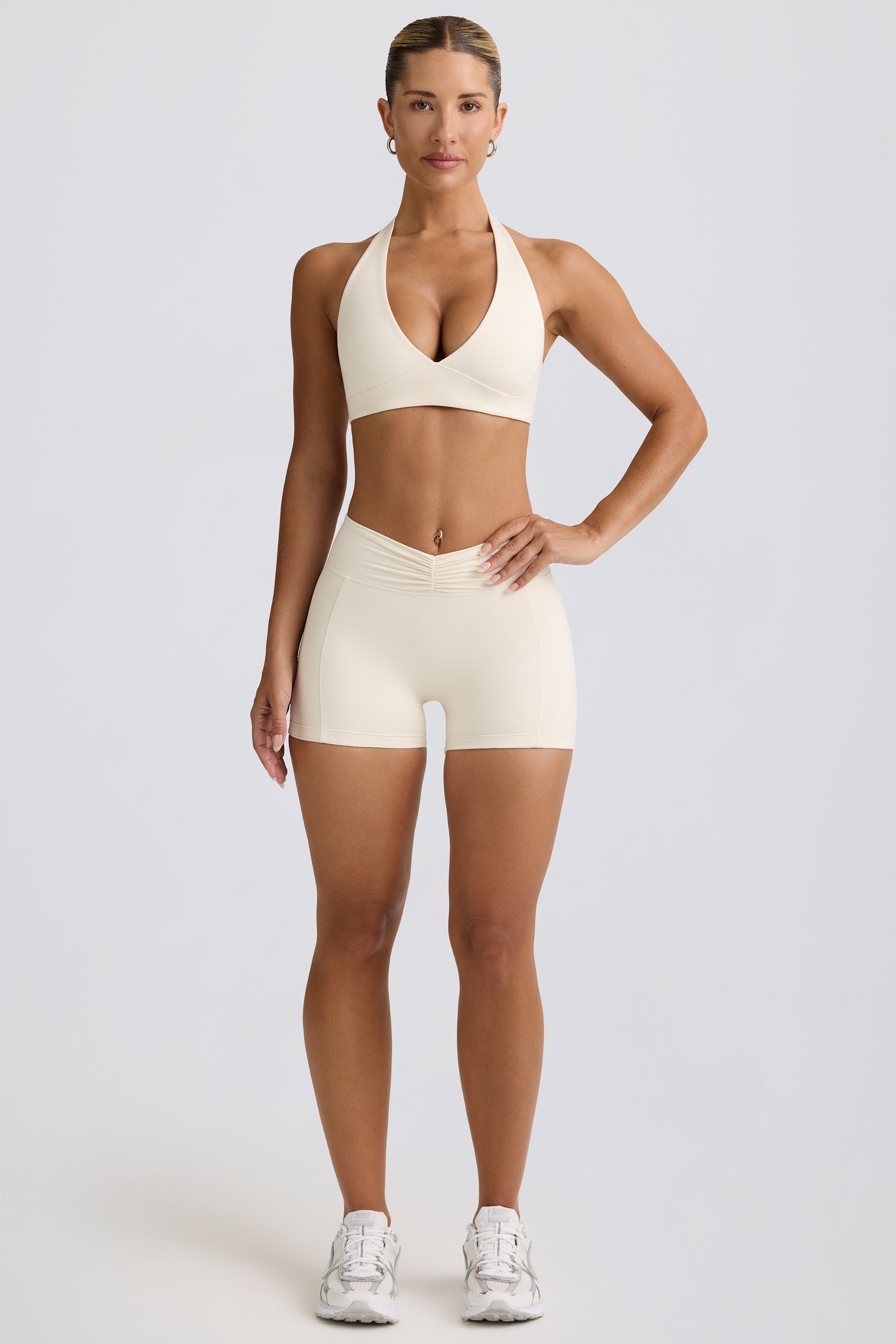 Ruched Mini Shorts in Ivory Marl - Image 5