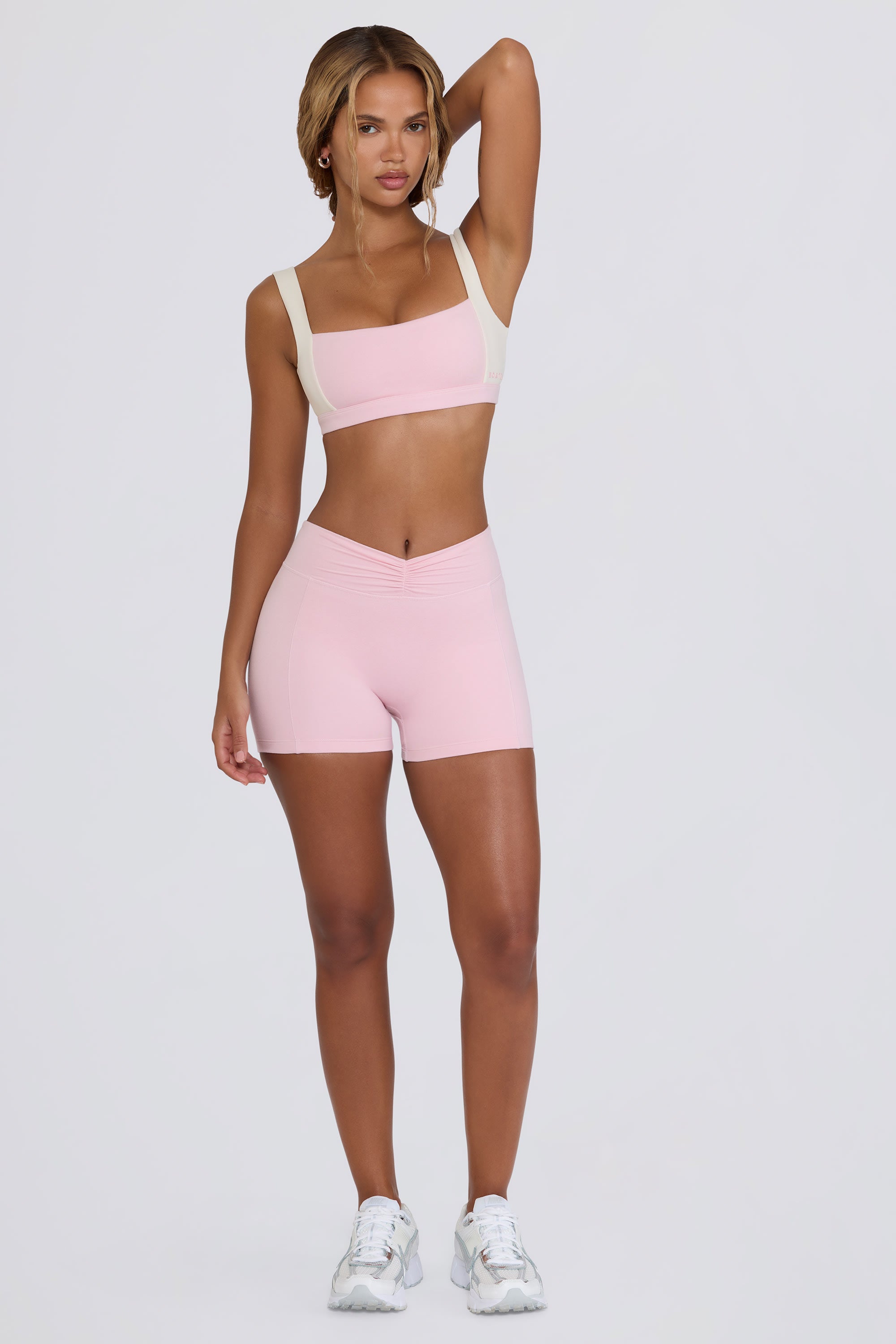 Ruched Mini Shorts in Pale Pink Marl - Image 2